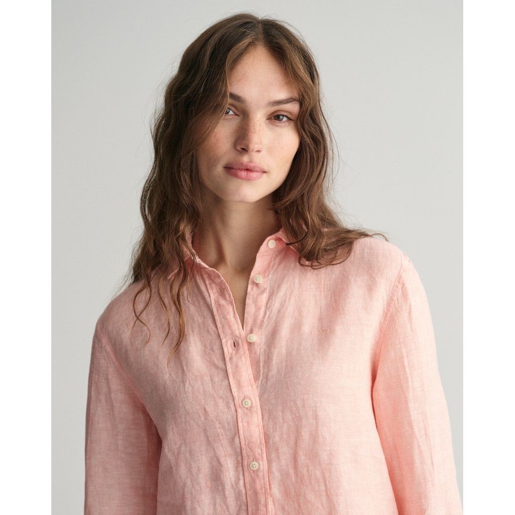 GANT Marškiniai moterims, Rožinė, REG LINEN CHAMBRAY SHIRT 4
