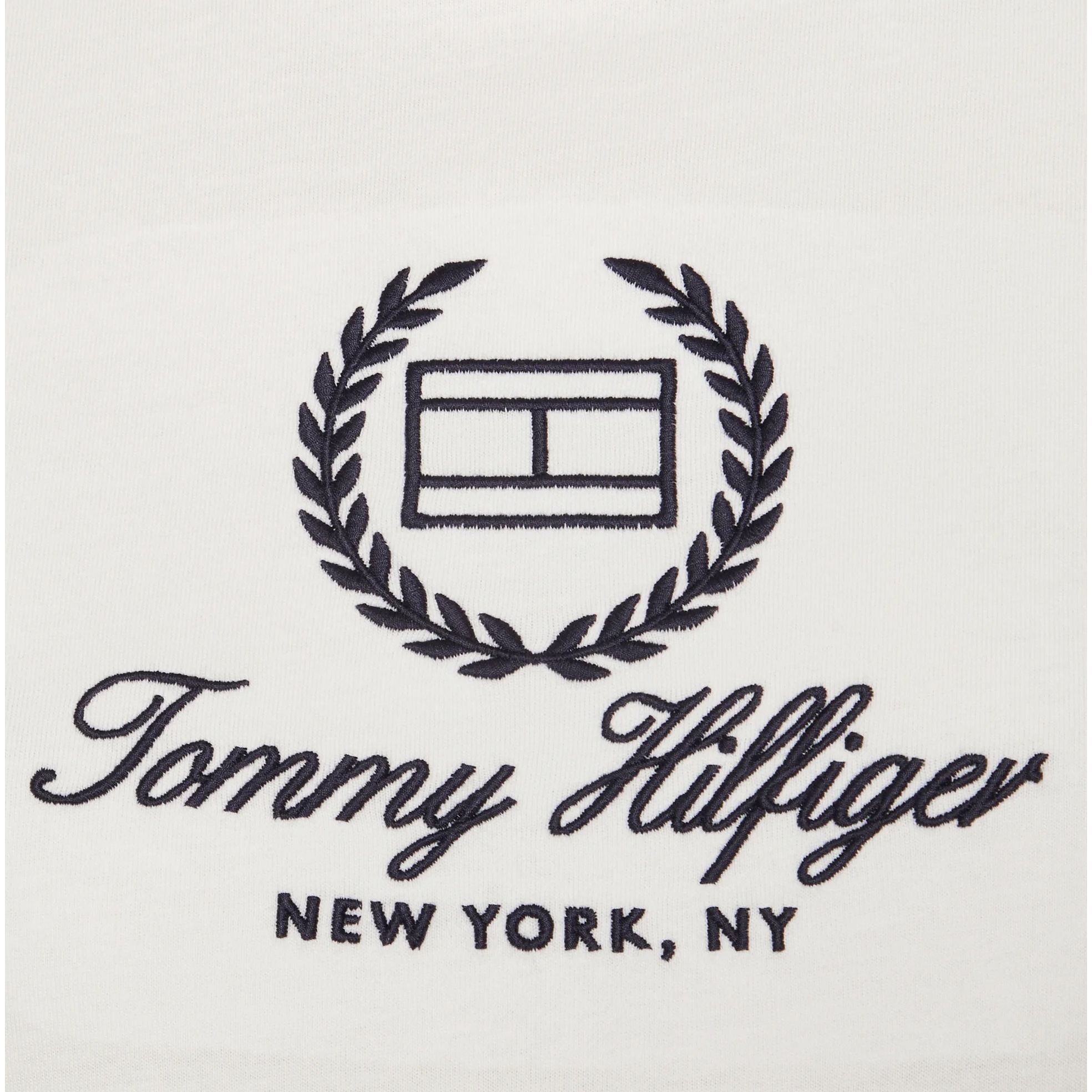 TOMMY HILFIGER Marškinėliai trump. rankovėmis moterims, Balta, Slim flag script tee ss 2
