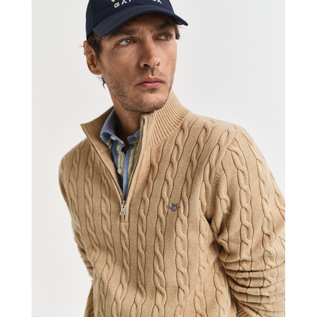 GANT Megztinis vyrams, Smėlio, Cotton cable half zip 4
