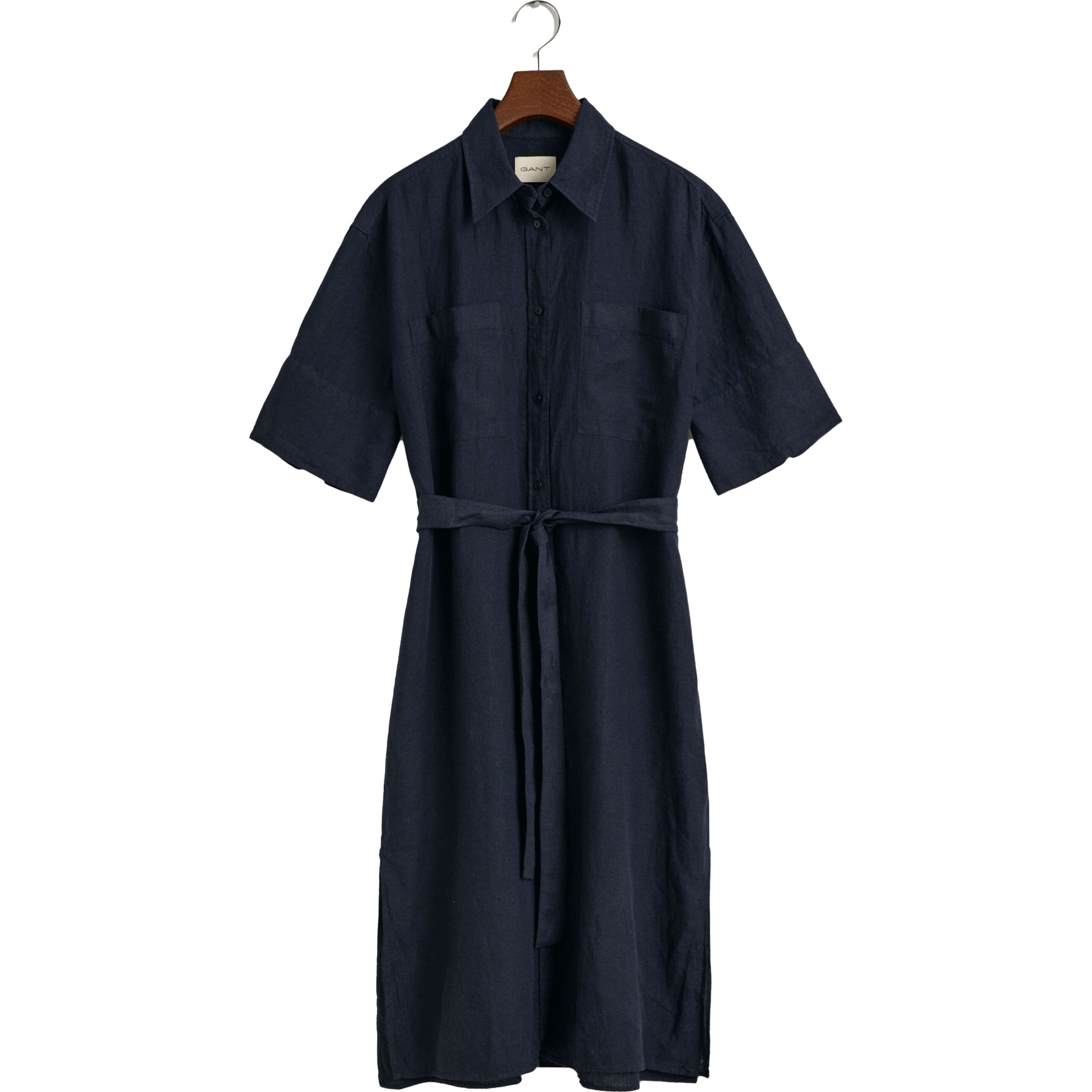 GANT Midi suknelė moterims, Mėlyna, REL LINEN SS SHIRT DRESS 1