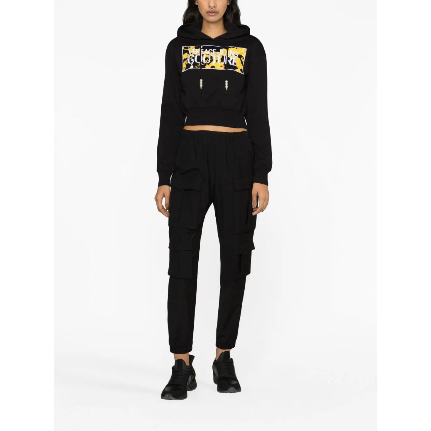 VERSACE JEANS CUTURE Sportinis nertinis moterims, Juoda, Logo sweatshirt 2