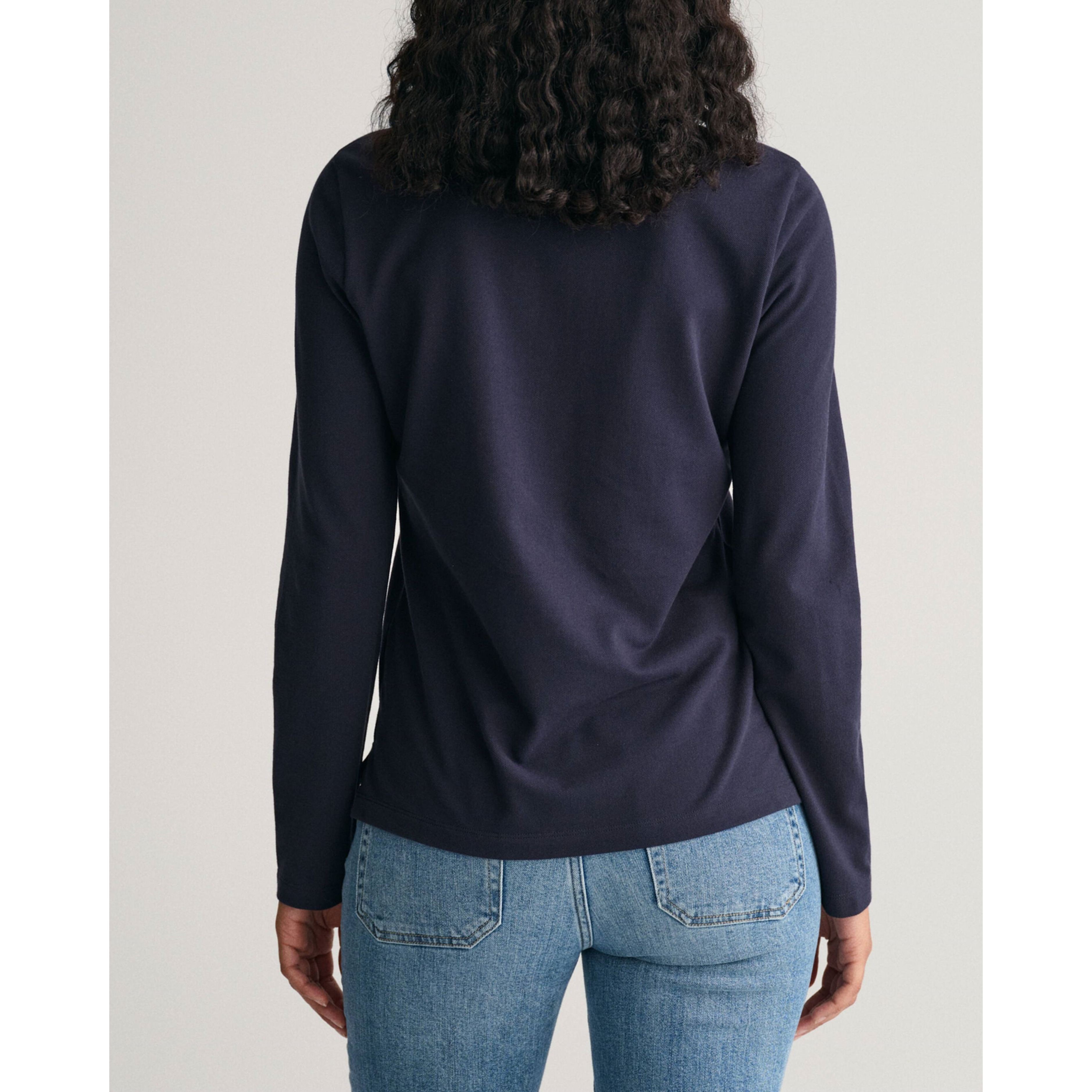 GANT Marškiniai moterims, Mėlyna, SLIM SHIELD LS PIQUE POLO 3