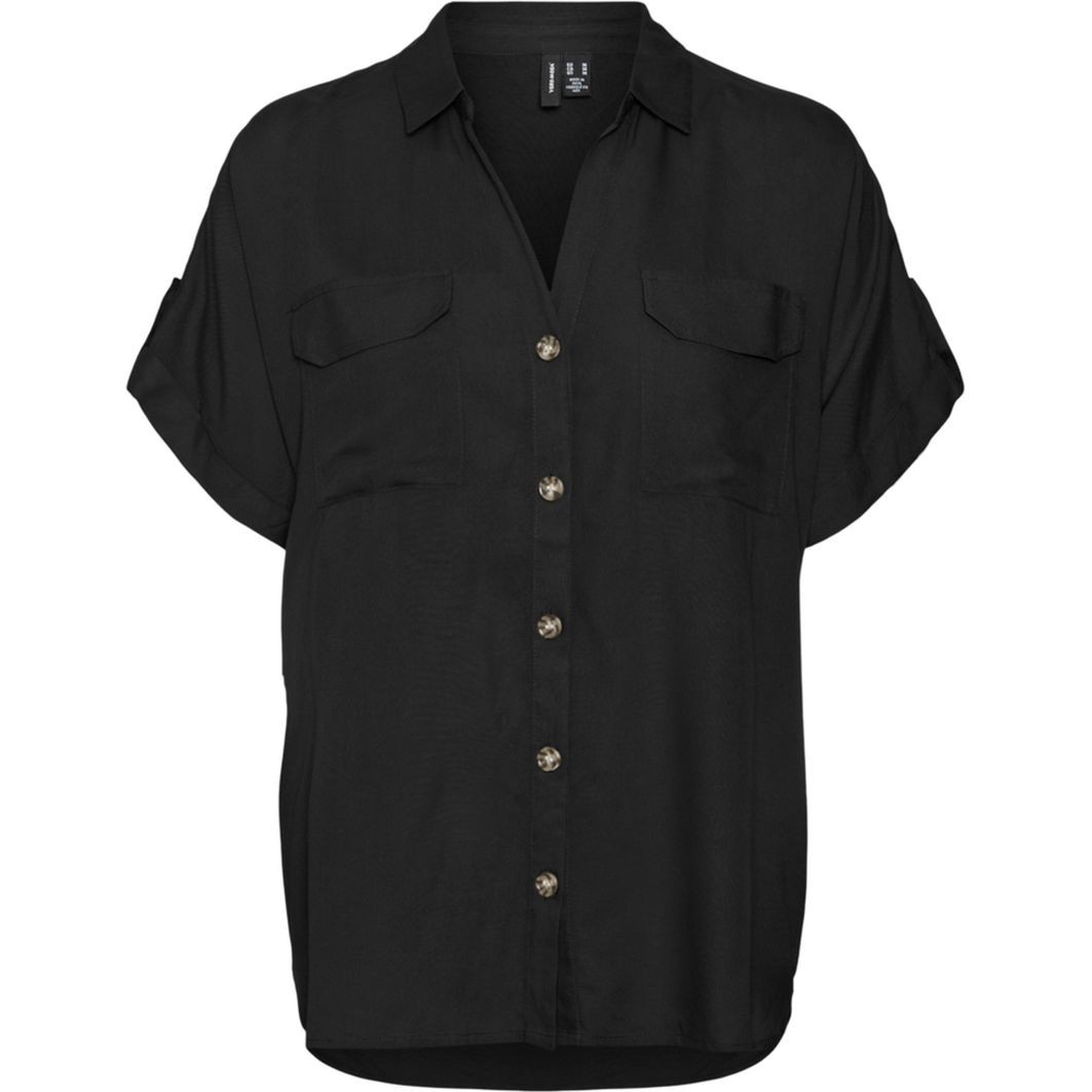 VERO MODA Marškiniai trump. rankovėmis moterims, Juoda, Bumpy shirs 1