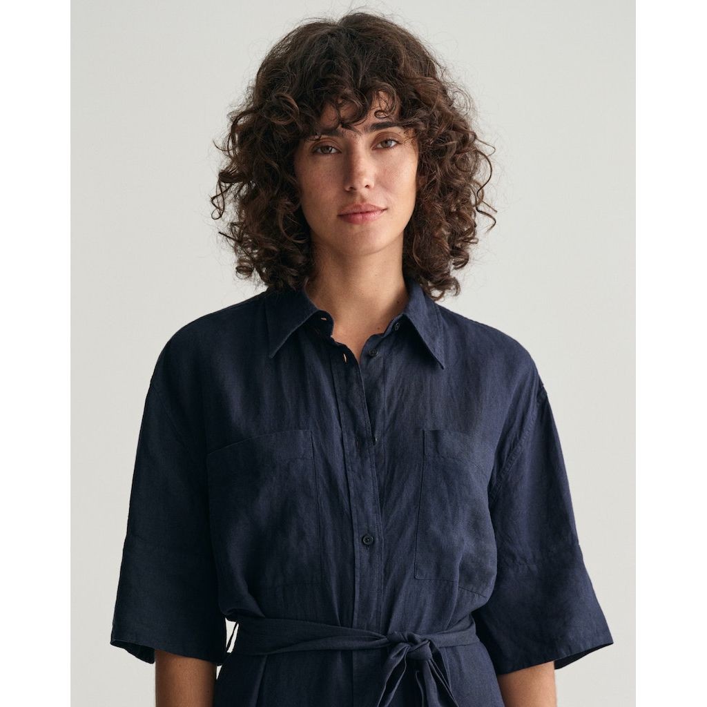 GANT Midi suknelė moterims, Mėlyna, REL LINEN SS SHIRT DRESS 4