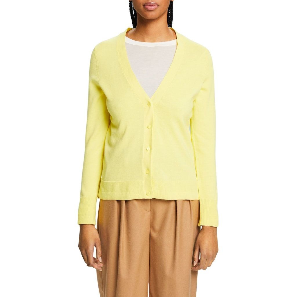 ESPRIT Kardiganas moterims, Geltona, v-neck cotton cardigan 2