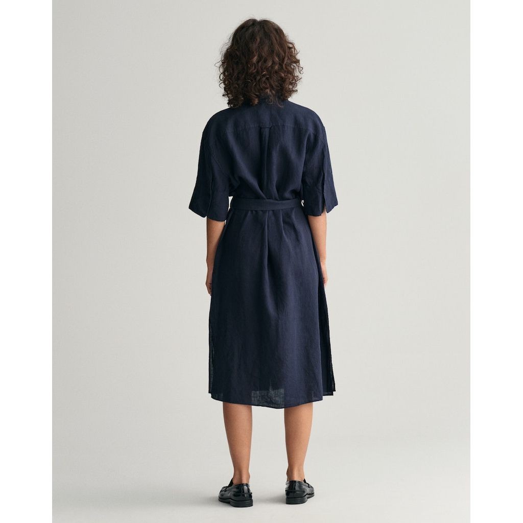 GANT Midi suknelė moterims, Mėlyna, REL LINEN SS SHIRT DRESS 3