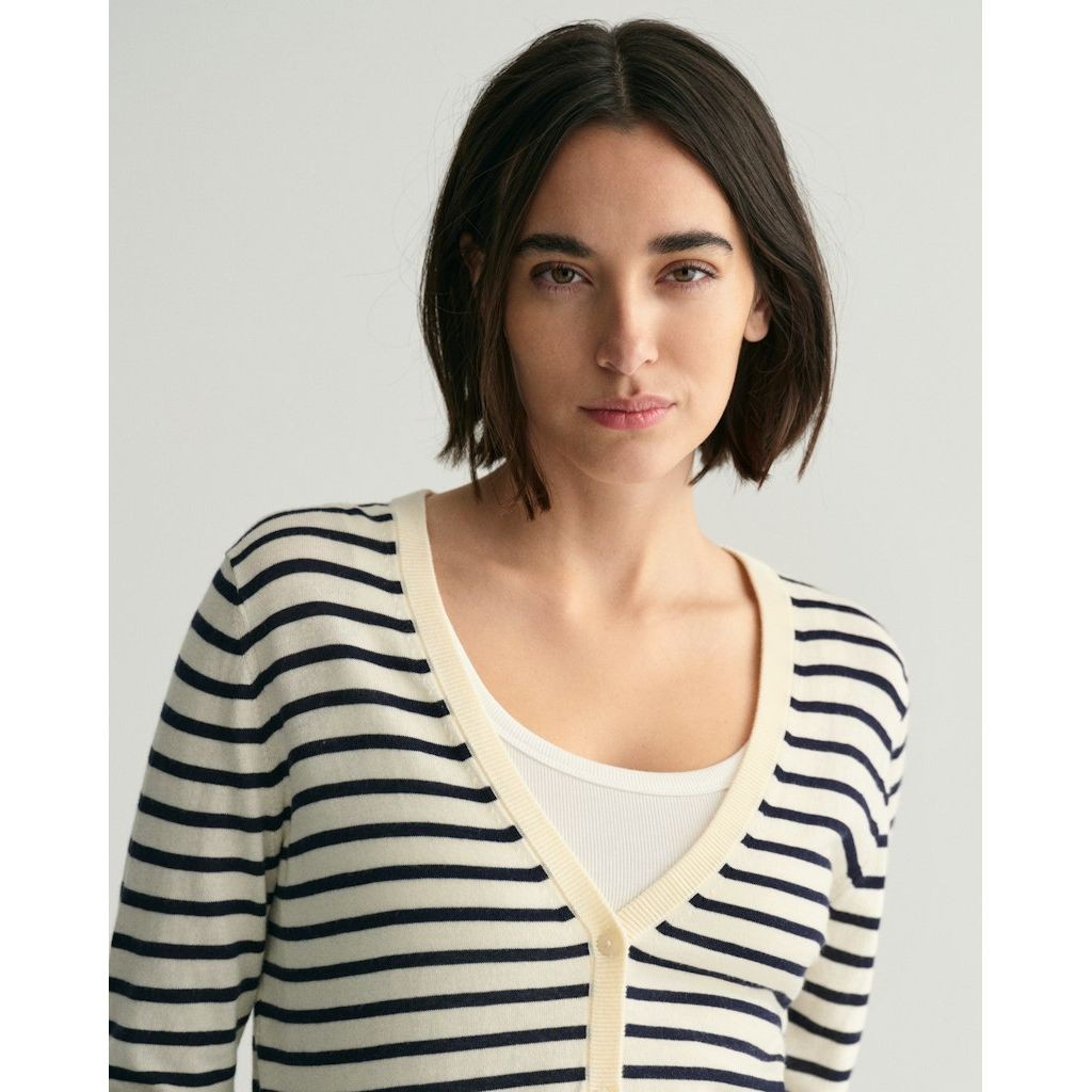 GANT Kardiganas moterims, Geltona, FINE KNIT STRIPED CARDIGAN 4