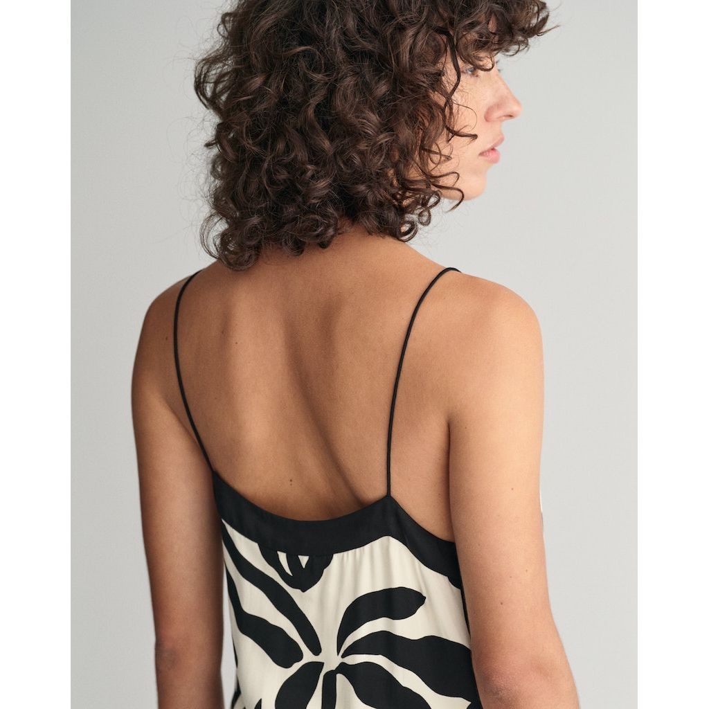 GANT Midi suknelė moterims, Smėlio, PALM PRINT STRAP DRESS 4