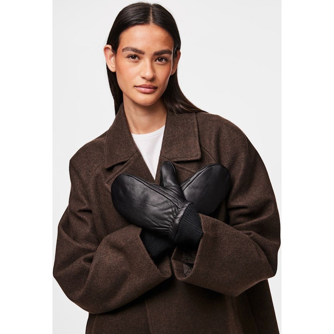 PIECES Kumštinės pirštinės moterims, Juoda, Nellie leather mittens 2