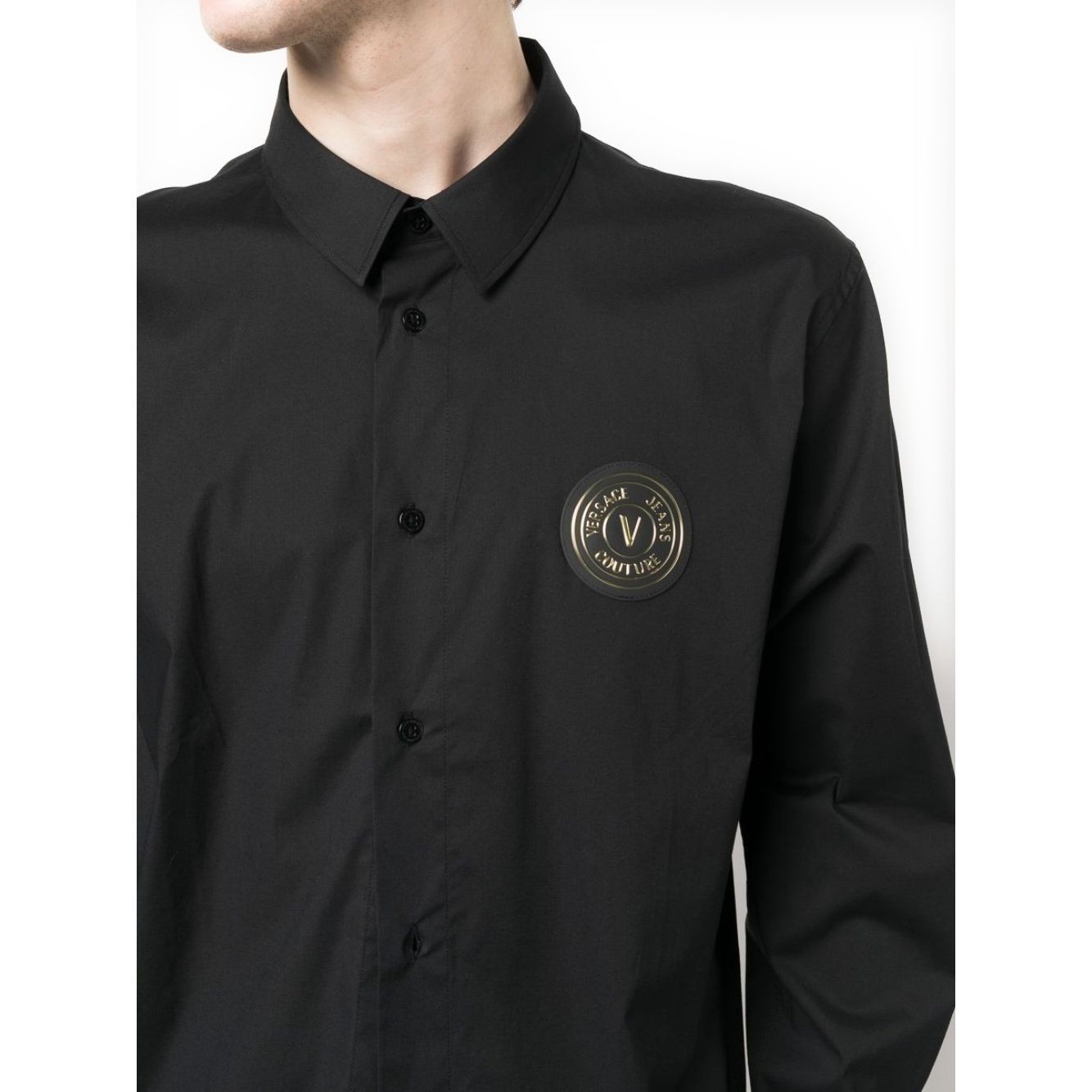 VERSACE JEANS CUTURE Marškiniai ilgomis rankovėmis vyrams, Juoda, Patch v-emb gold shirt 3