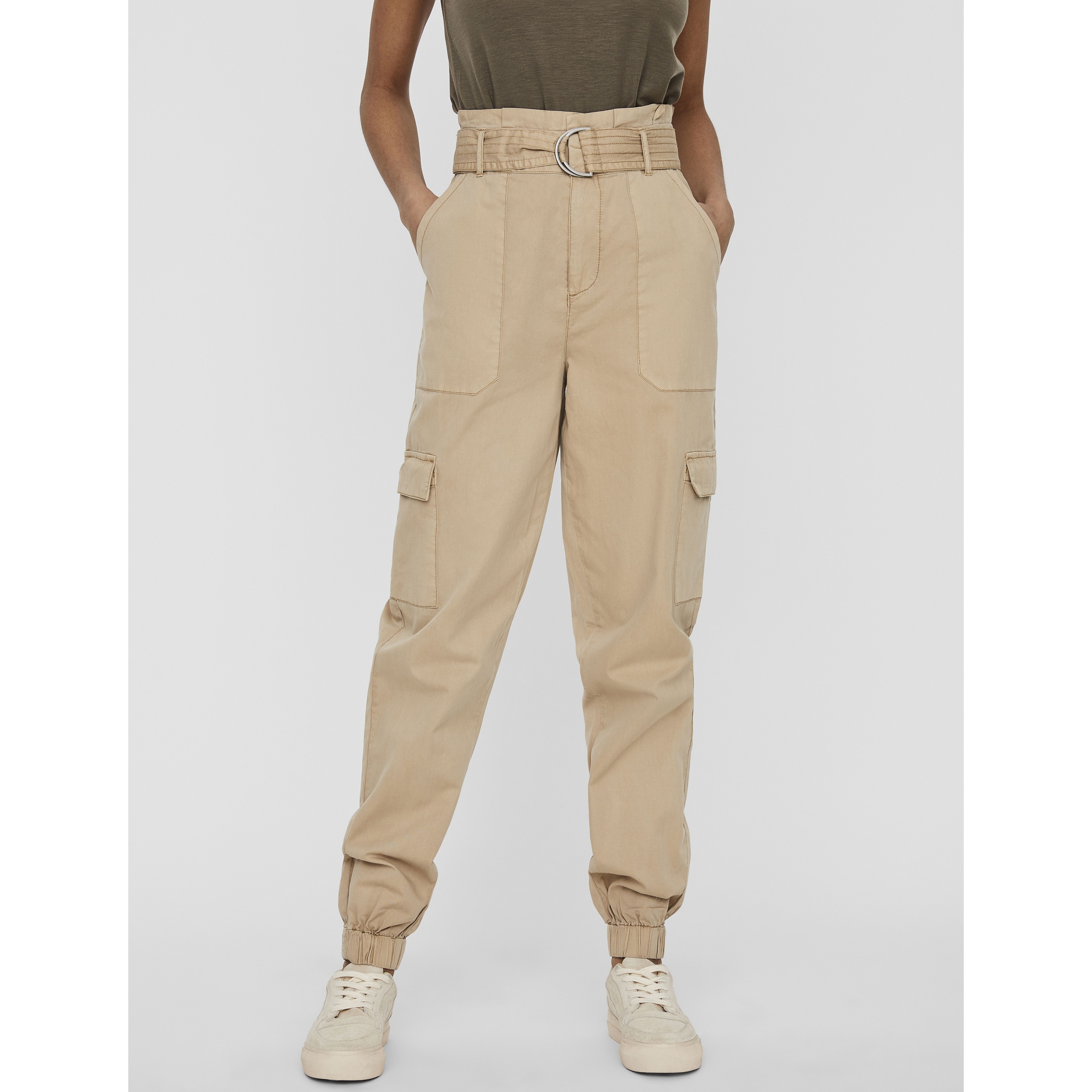 VERO MODA Kelnės moterims, Smėlio, VMFLAME HW CARGO 3