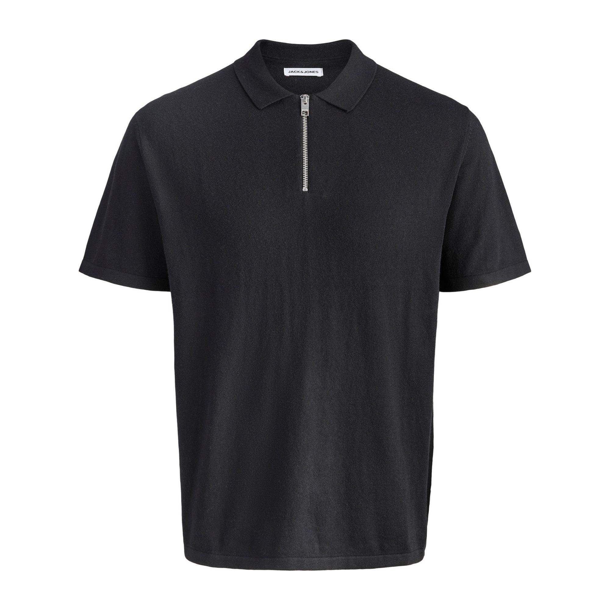 JACK & JONES Megzta palaidinė vyrams, Juoda, Emill knit zip polo ss
