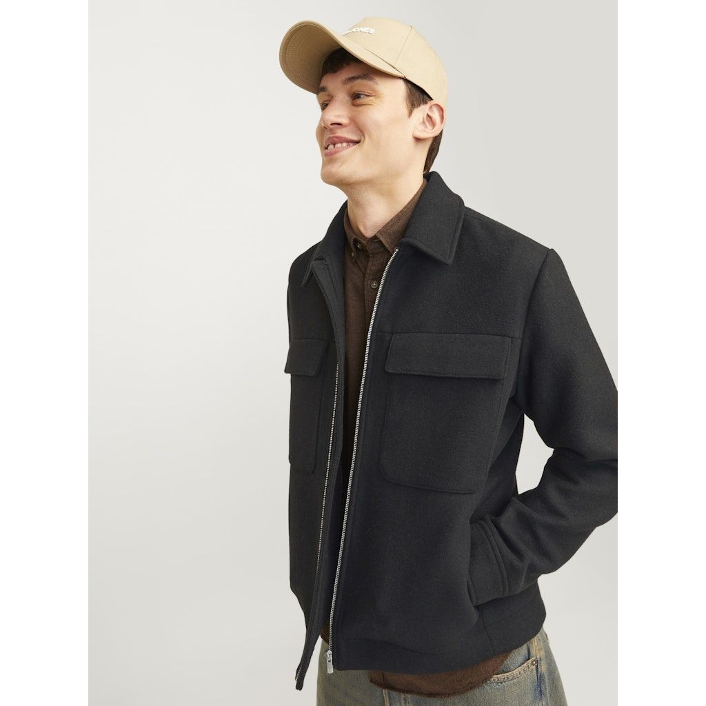 JACK & JONES Lengva striukė vyrams, Juoda, Blu russel wool blend jacket 4