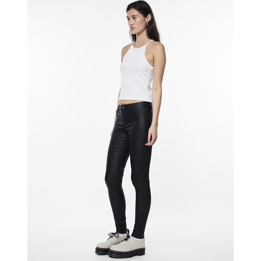 PIECES Odinės kelnės moterims, Juoda, Shape-up paro skn coated 5