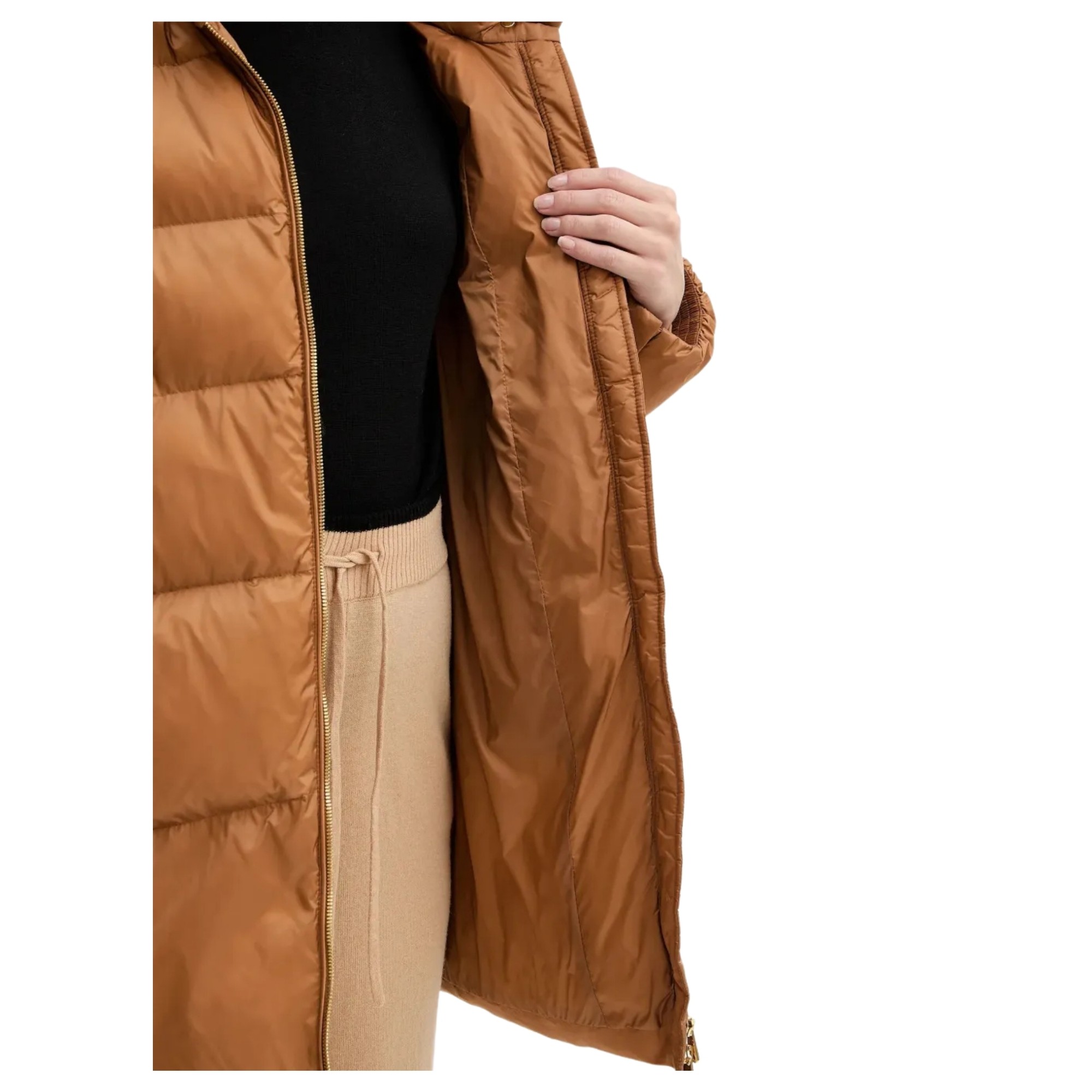 PINKO Pūkinė striukė moterims, Smėlio, Calzone coat 3