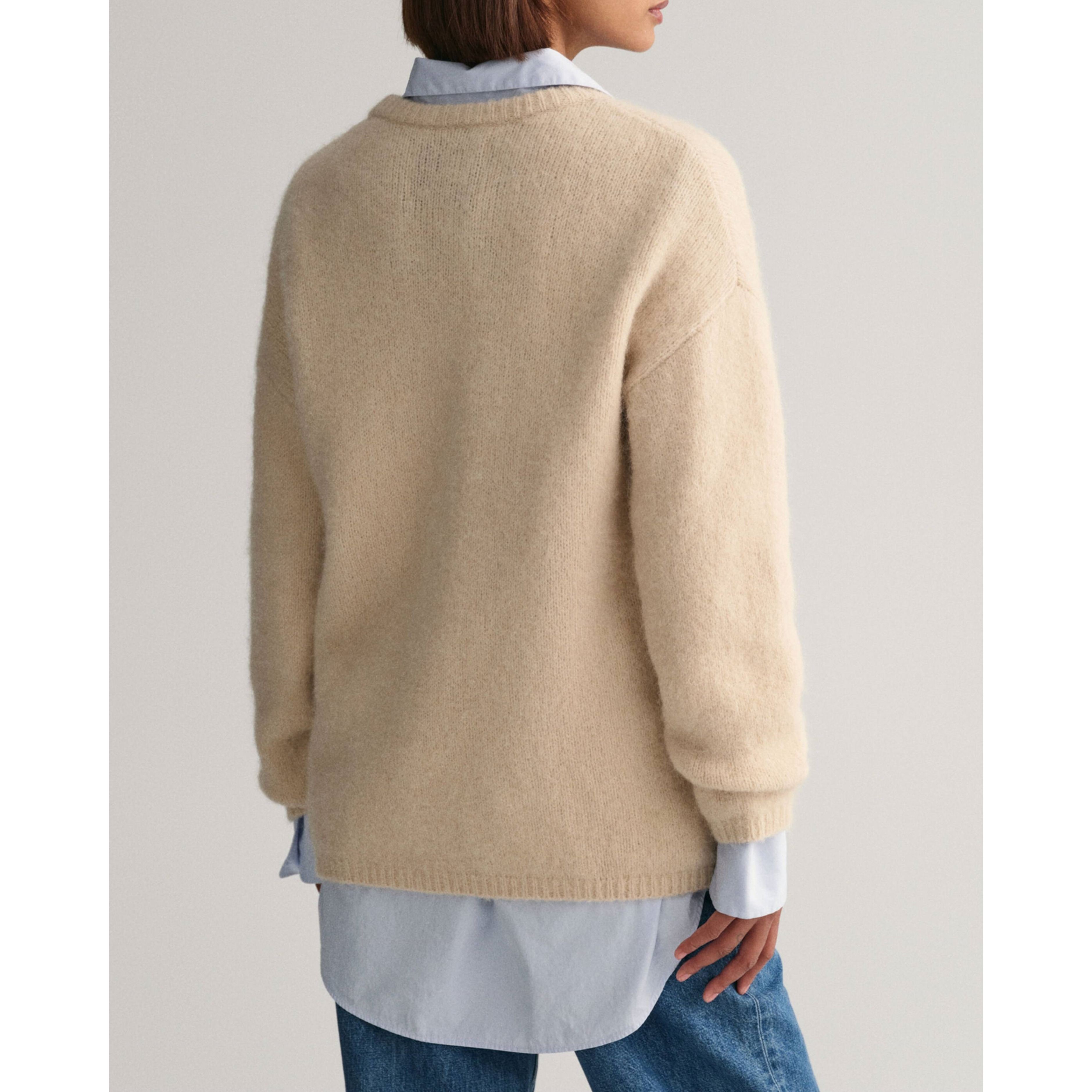 GANT Megztinis moterims, Smėlio, HAIRY TEXTURE C-NECK 3