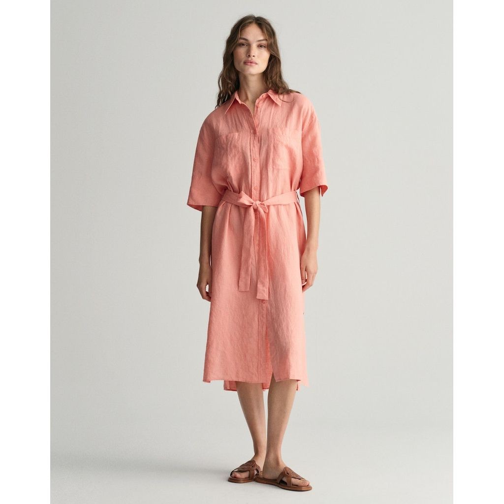 GANT Midi suknelė moterims, Rožinė, REL LINEN SS SHIRT DRESS 5