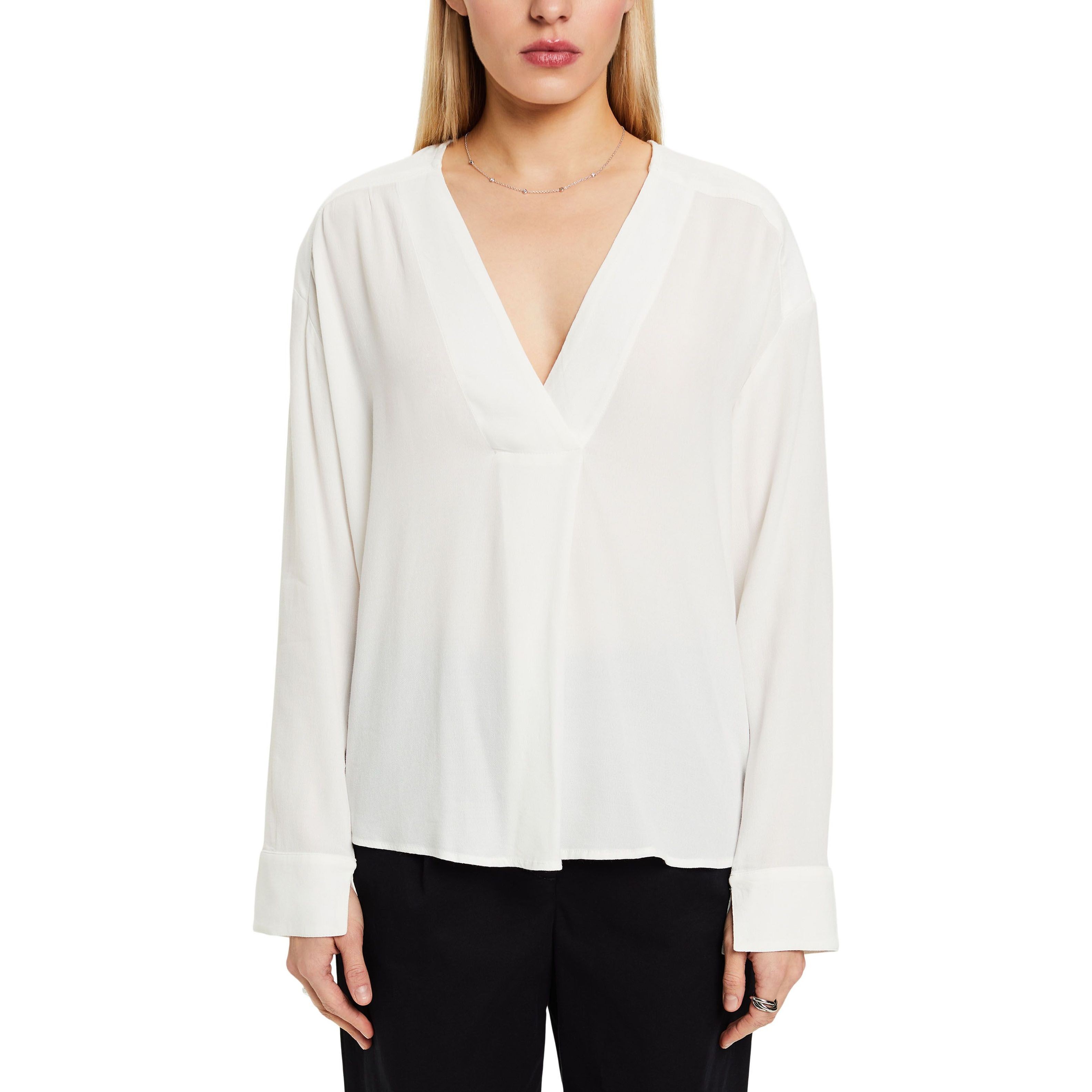 ESPRIT Palaidinės moterims, Balta, Cr?pe V-Neck Blouse 2
