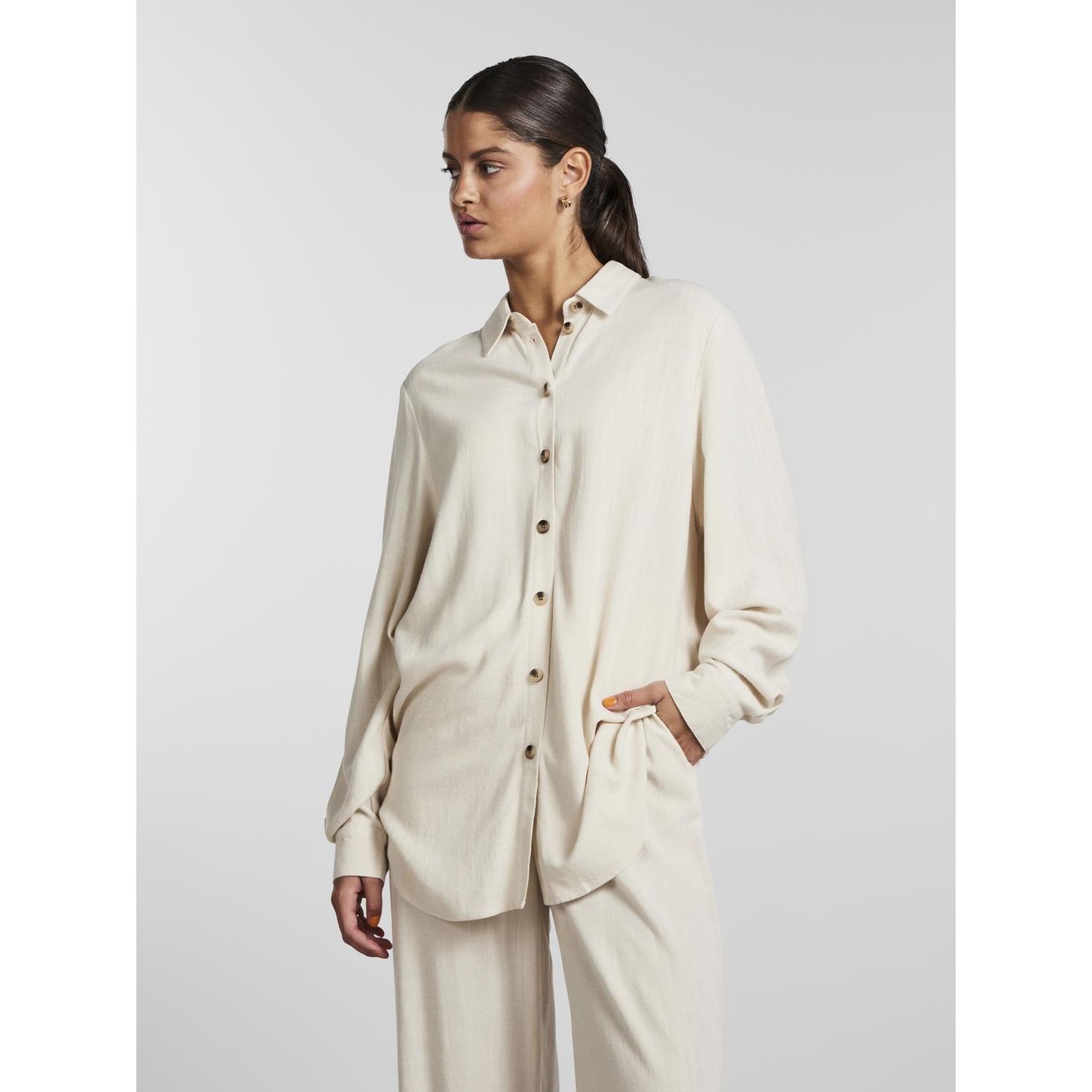 PIECES Marškiniai moterims, Pilka, PCVINSTY LS OVERSIZE 2