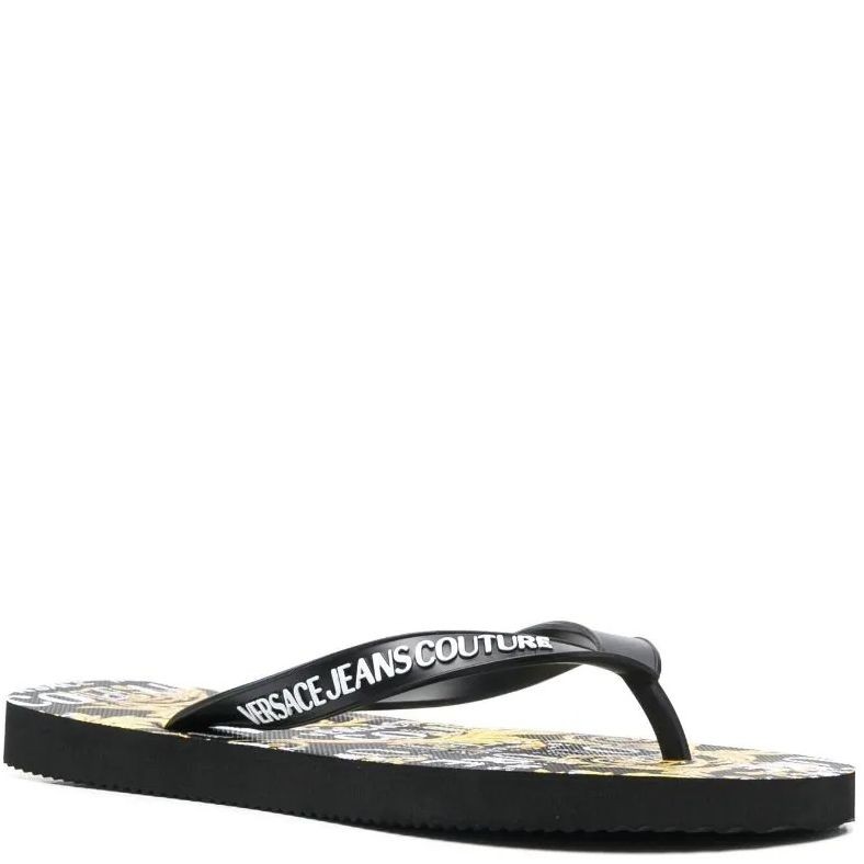 VERSACE JEANS CUTURE Pliažo šlepetės per pirštą vyrams, BLACK/GOLD, Fondo flip-flops 1