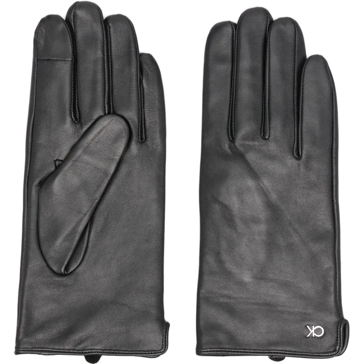 CALVIN KLEIN Pirštuotos pirštinės moterims, Juoda, Metal leather gloves 1