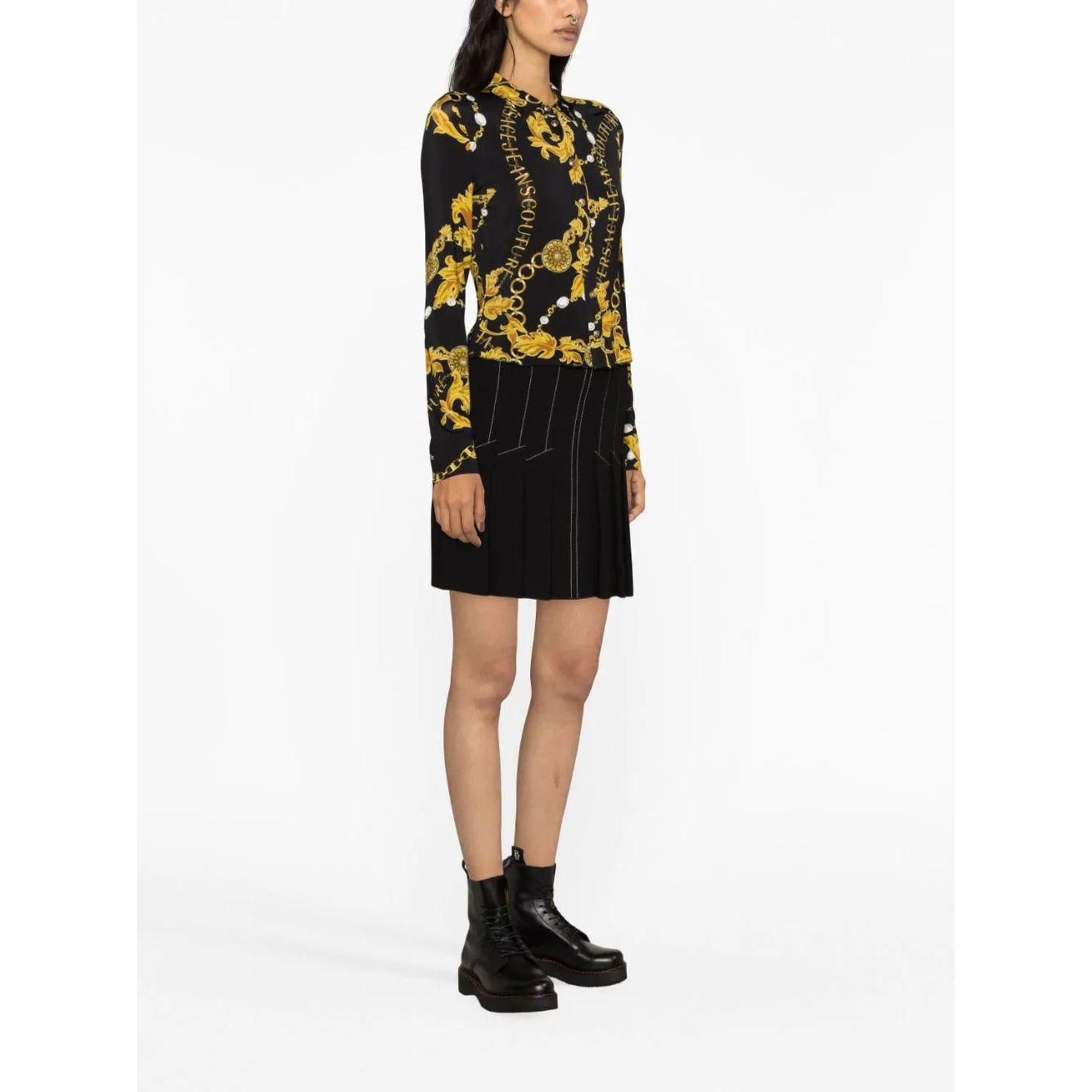 VERSACE JEANS CUTURE Marškiniai ilgomis rankovėmis moterims, Juoda, Chain couture shirt 3