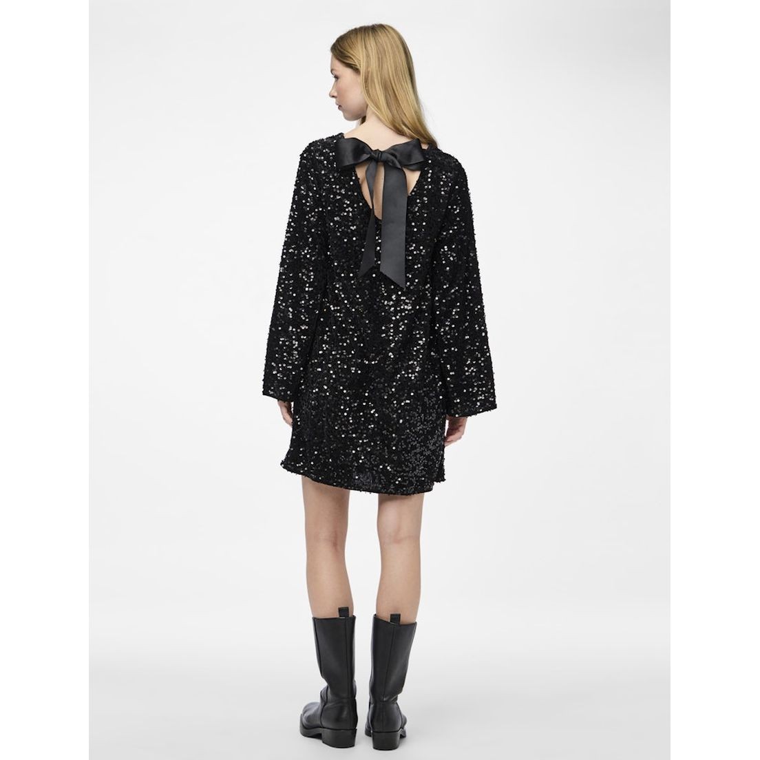 PIECES Mini suknelė moterims, Juoda, Kam deep back bow dress 5