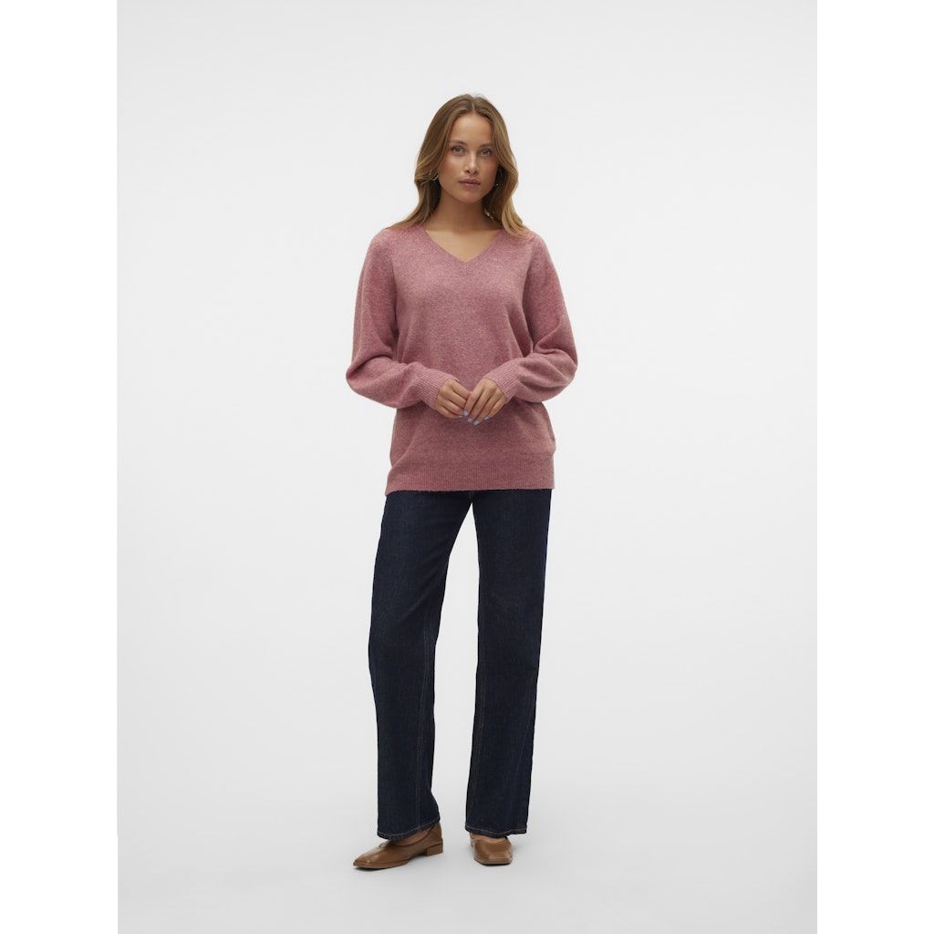 VERO MODA Megztinis moterims, Rožinė, Leaf long v-neck pullover 4