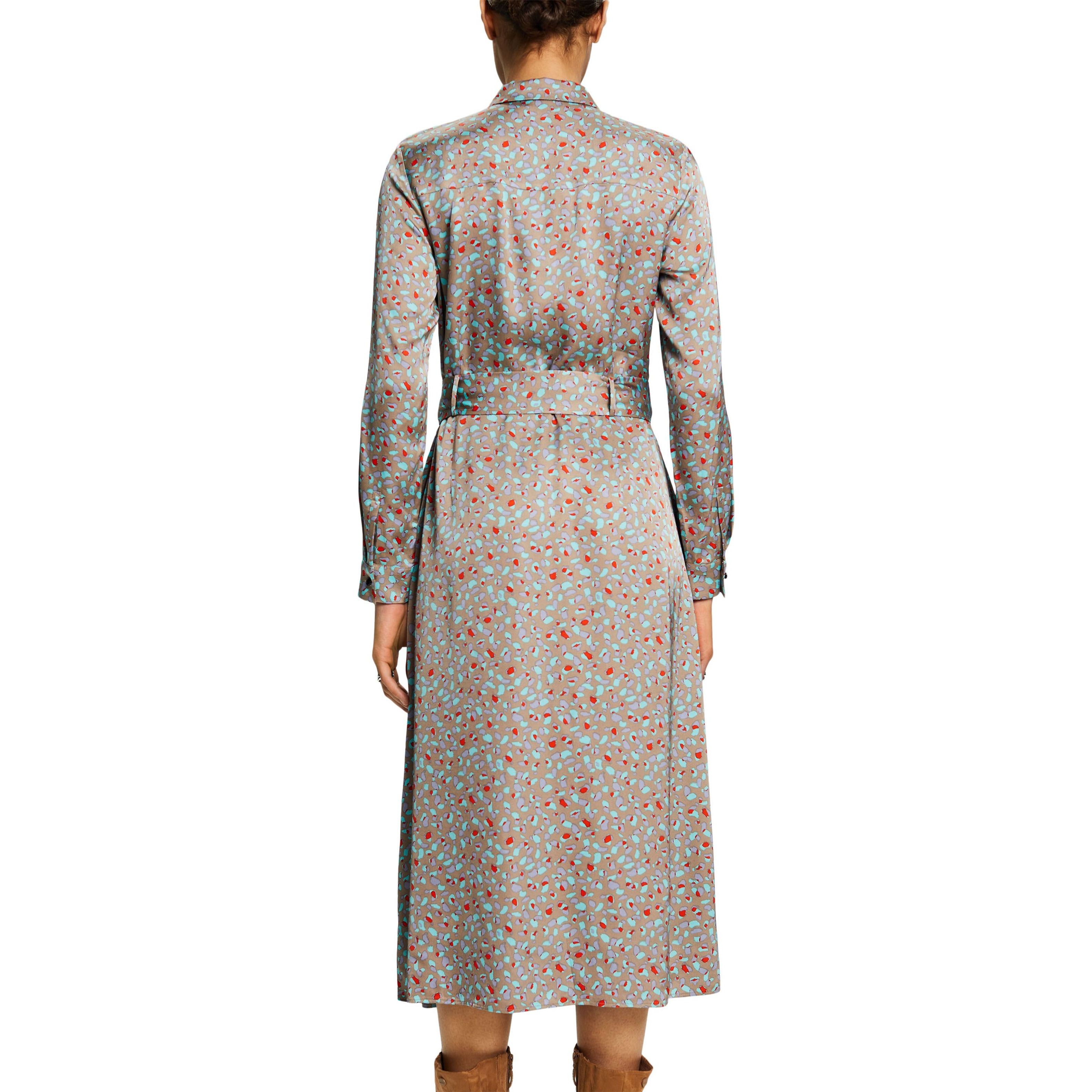 ESPRIT Midi suknelė moterims, Smėlio, Printed Satin Midi Dress 3