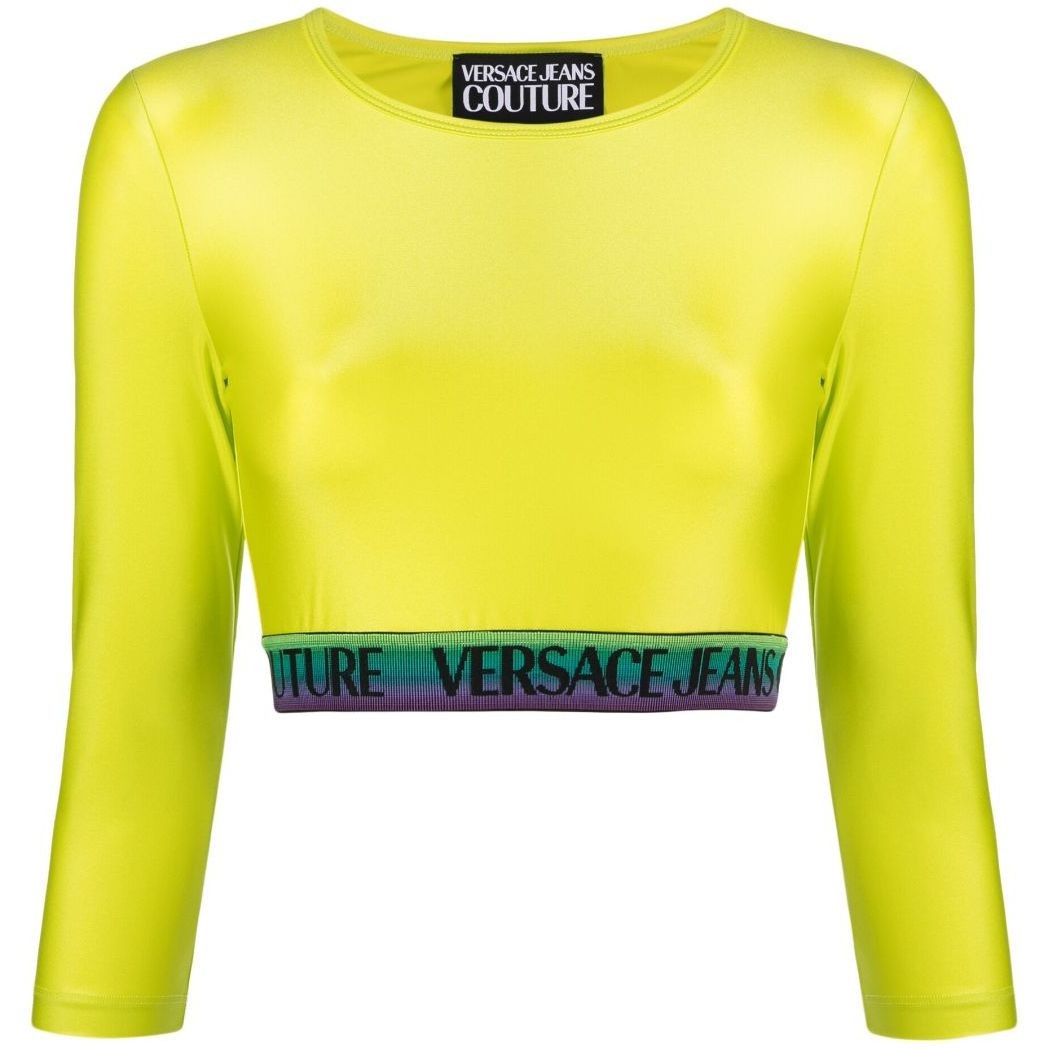 VERSACE JEANS CUTURE Trumpinti marškinėliai moterims, Žalia, Long sleeve crop top
