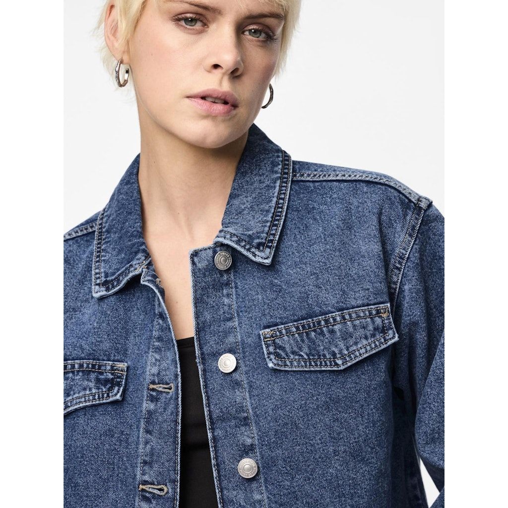 PIECES Striukė moterims, Mėlyna, PCTESSIE LS DNM JACKE 6