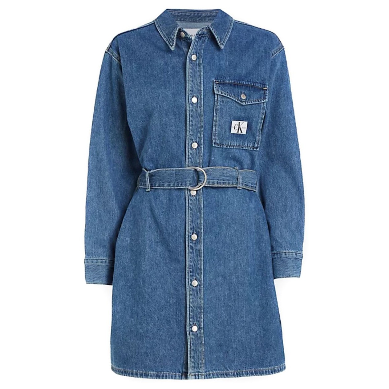 CALVIN KLEIN JEANS Midi suknelė moterims, Mėlyna, Belted utility shirt dress 1