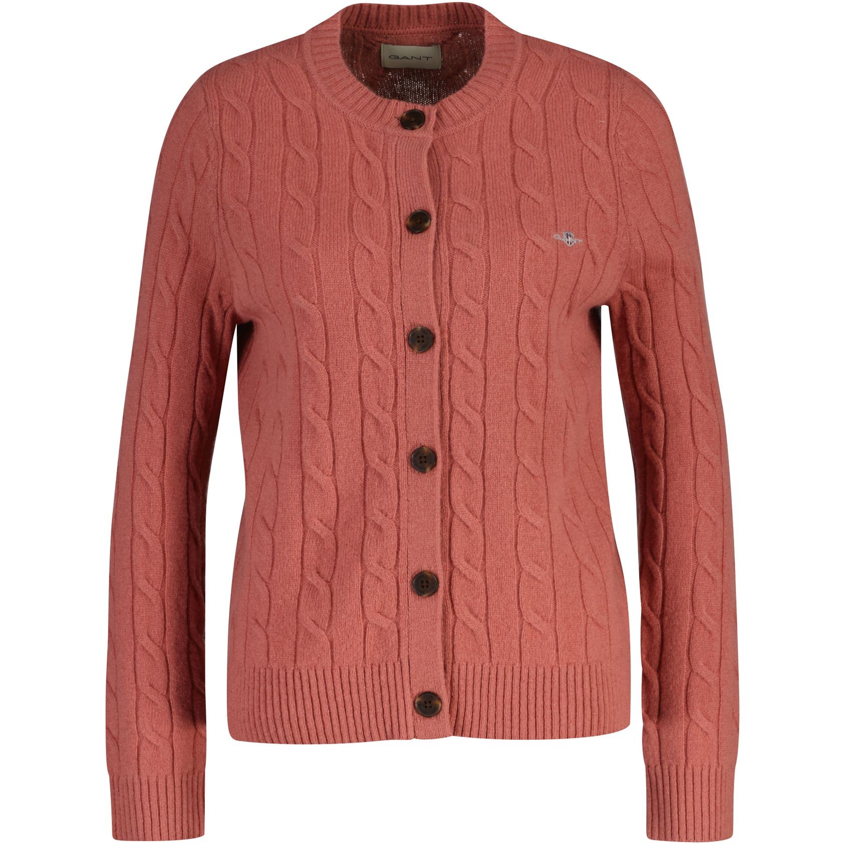 GANT Kardiganas moterims, Rožinė, lambswool cable knit cardigan 1