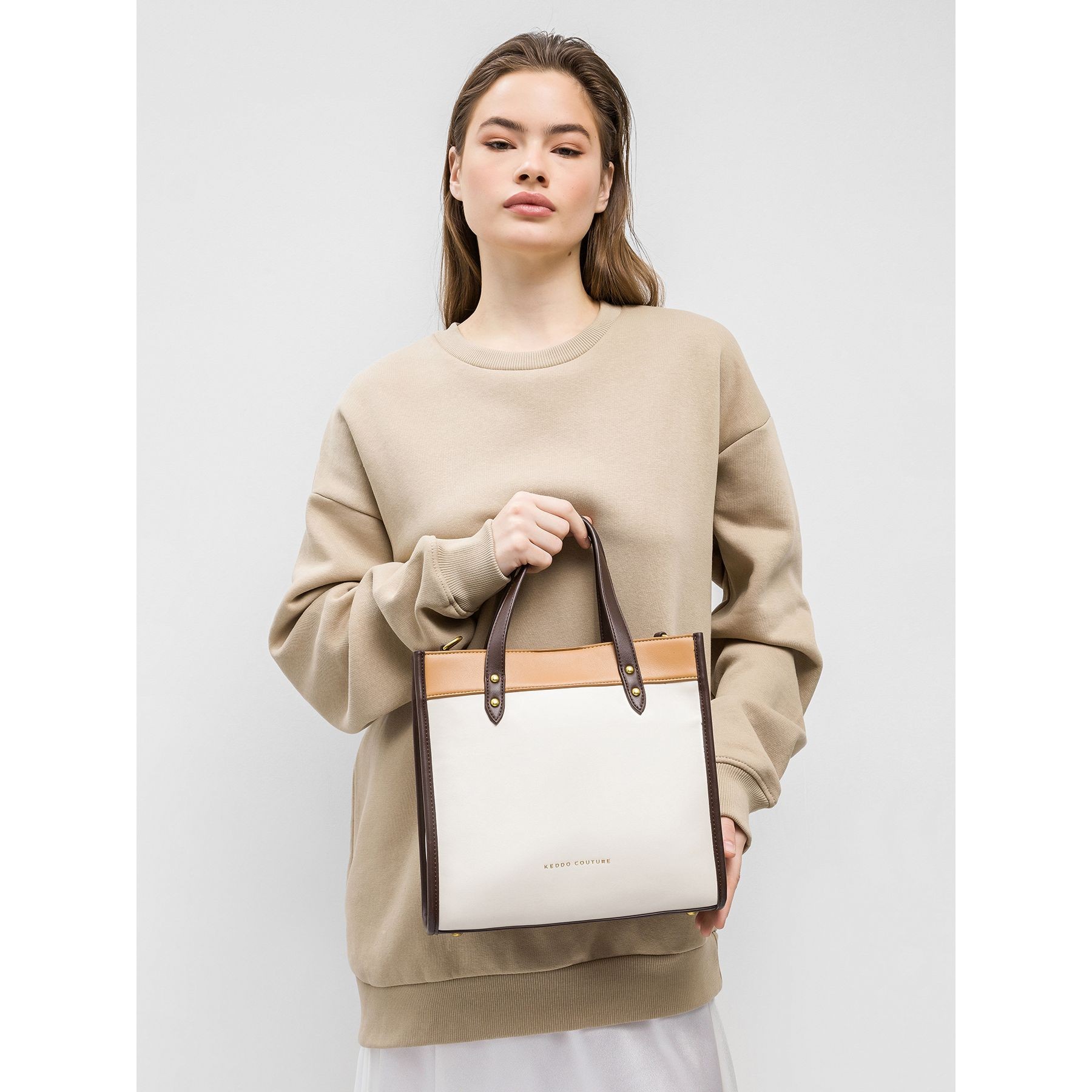 KEDDO COUTURE Pirkinių krepšys moterims, Smėlio, Tote bag 5