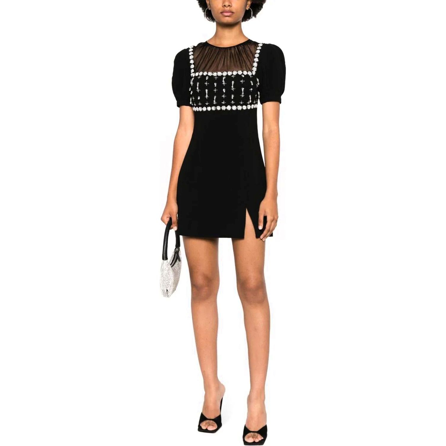 SELF PORTRAIT Mini suknelė moterims, Juoda, Crepe embellished mini dress 2