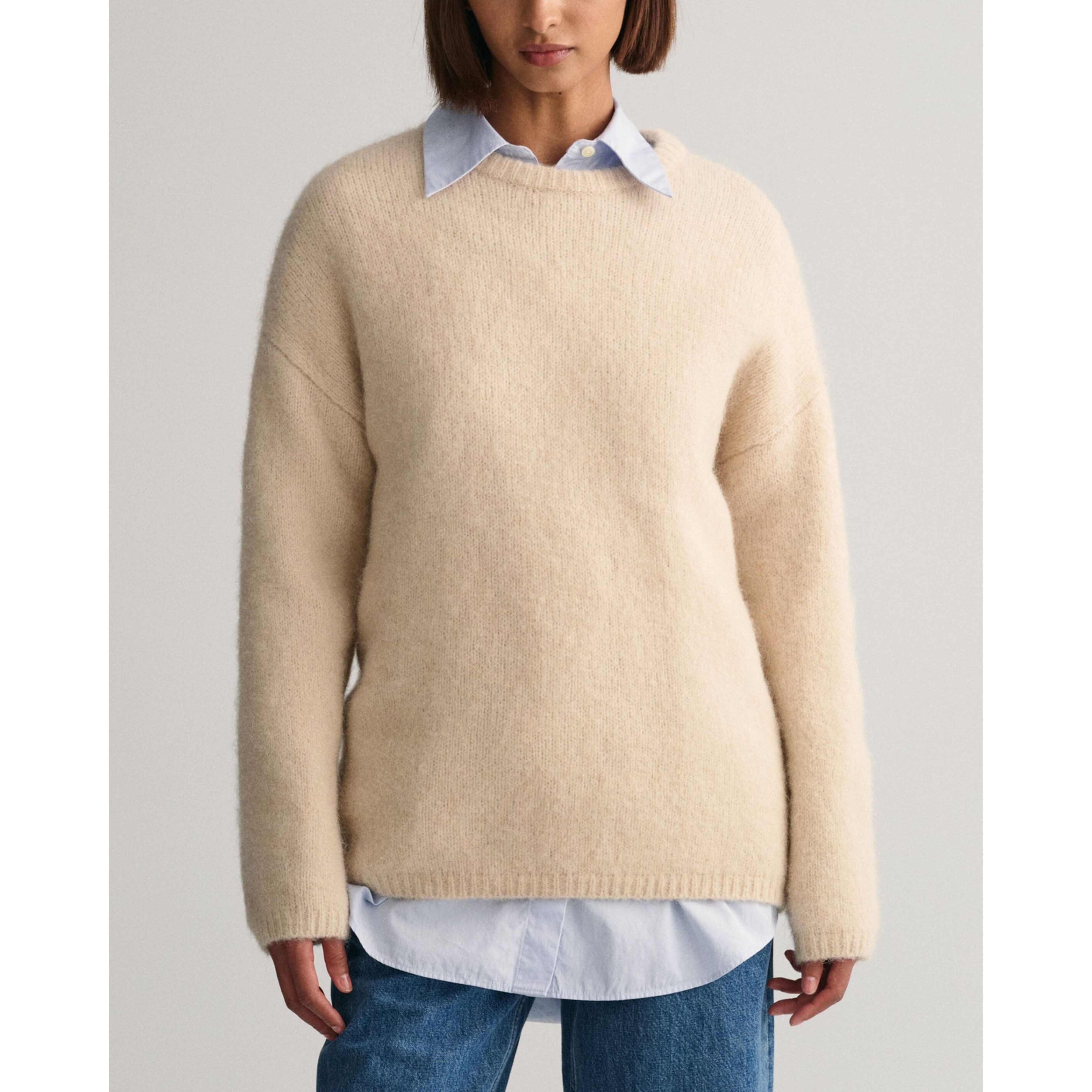 GANT Megztinis moterims, Smėlio, HAIRY TEXTURE C-NECK 2