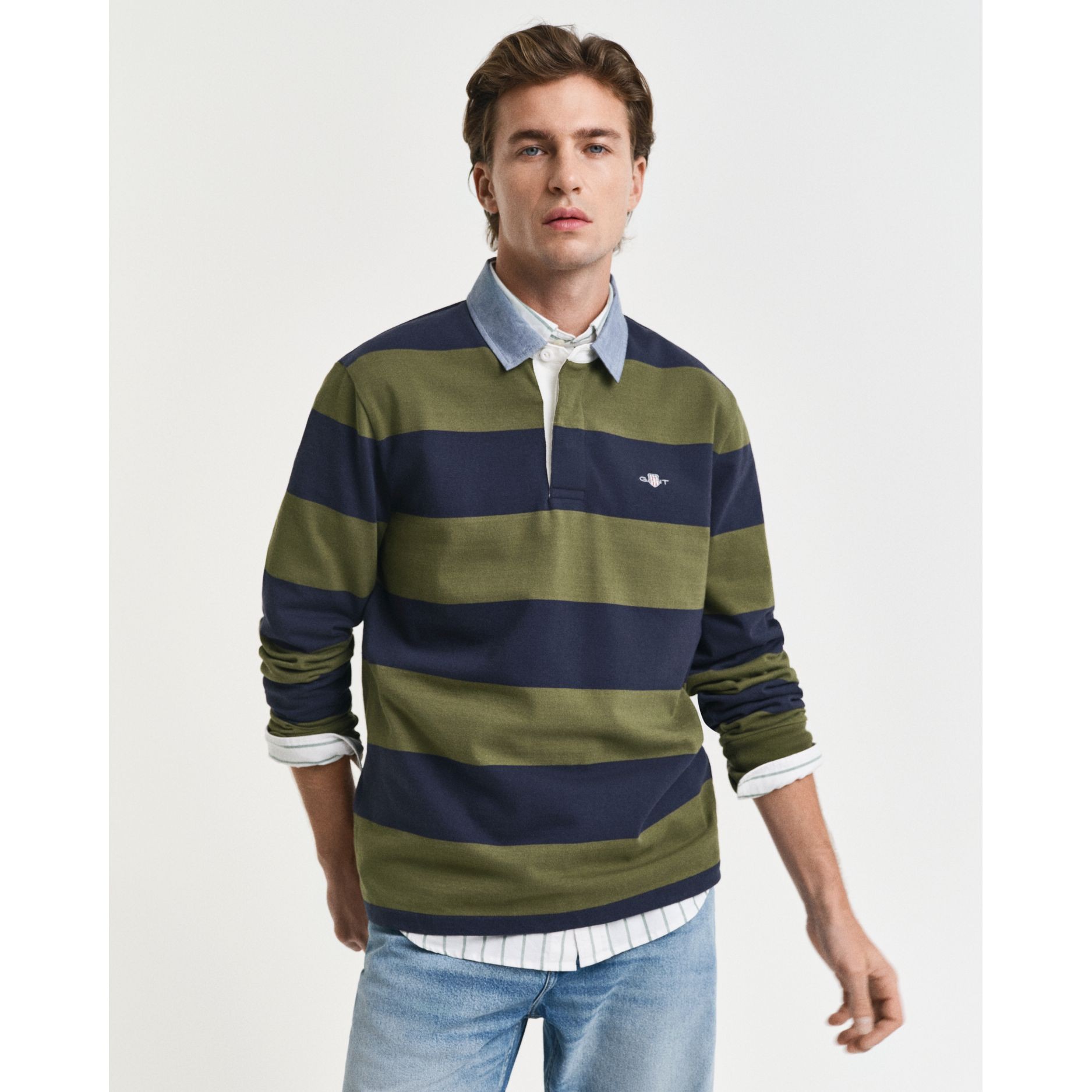 GANT Polo marškiniai ilgos rank. vyrams, Žalia, reg chambray stripe 3