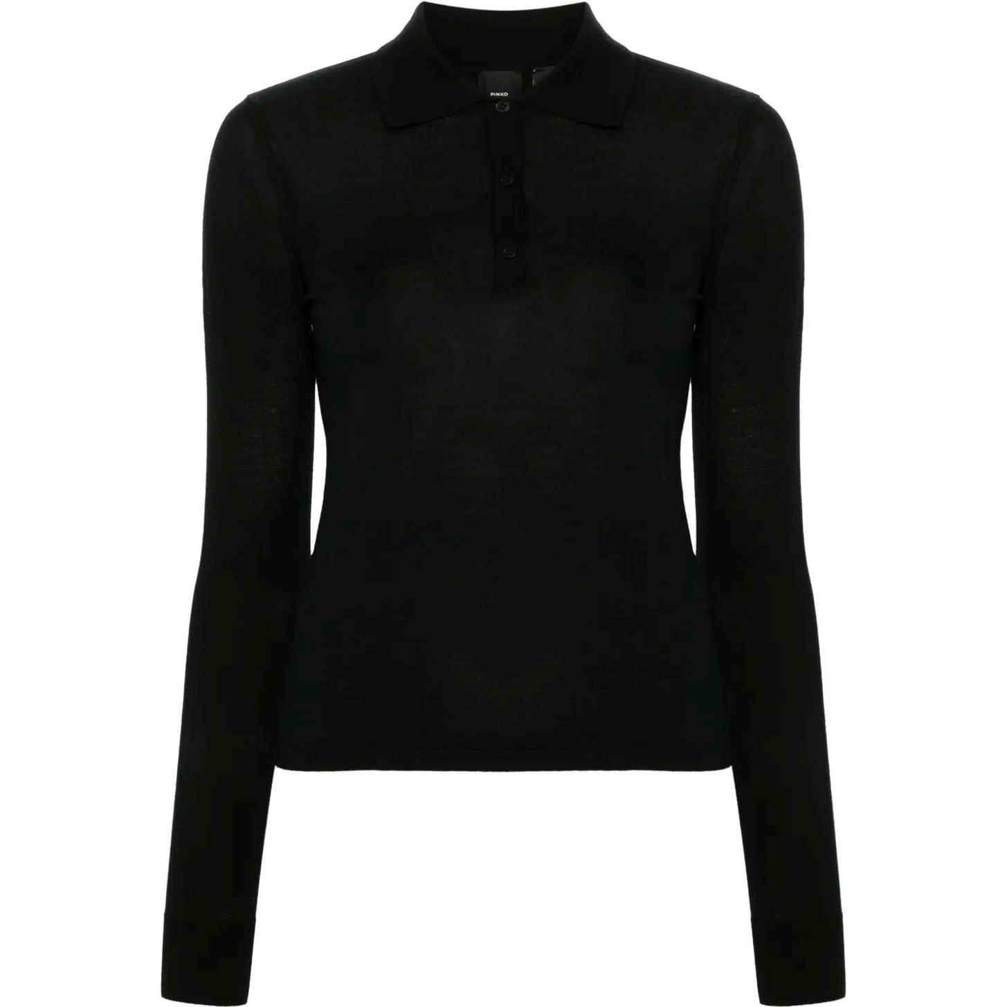 PINKO Polo marškiniai ilgos rank. moterims, Juoda, Liquoroso wool polo top