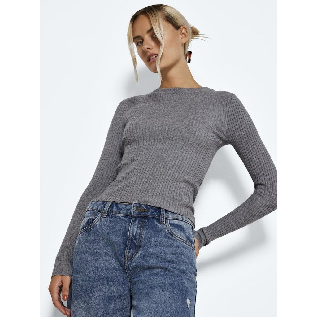 NOISY MAY Megztinis moterims, Pilka, NMSHIP L/S O-NECK RIB 2