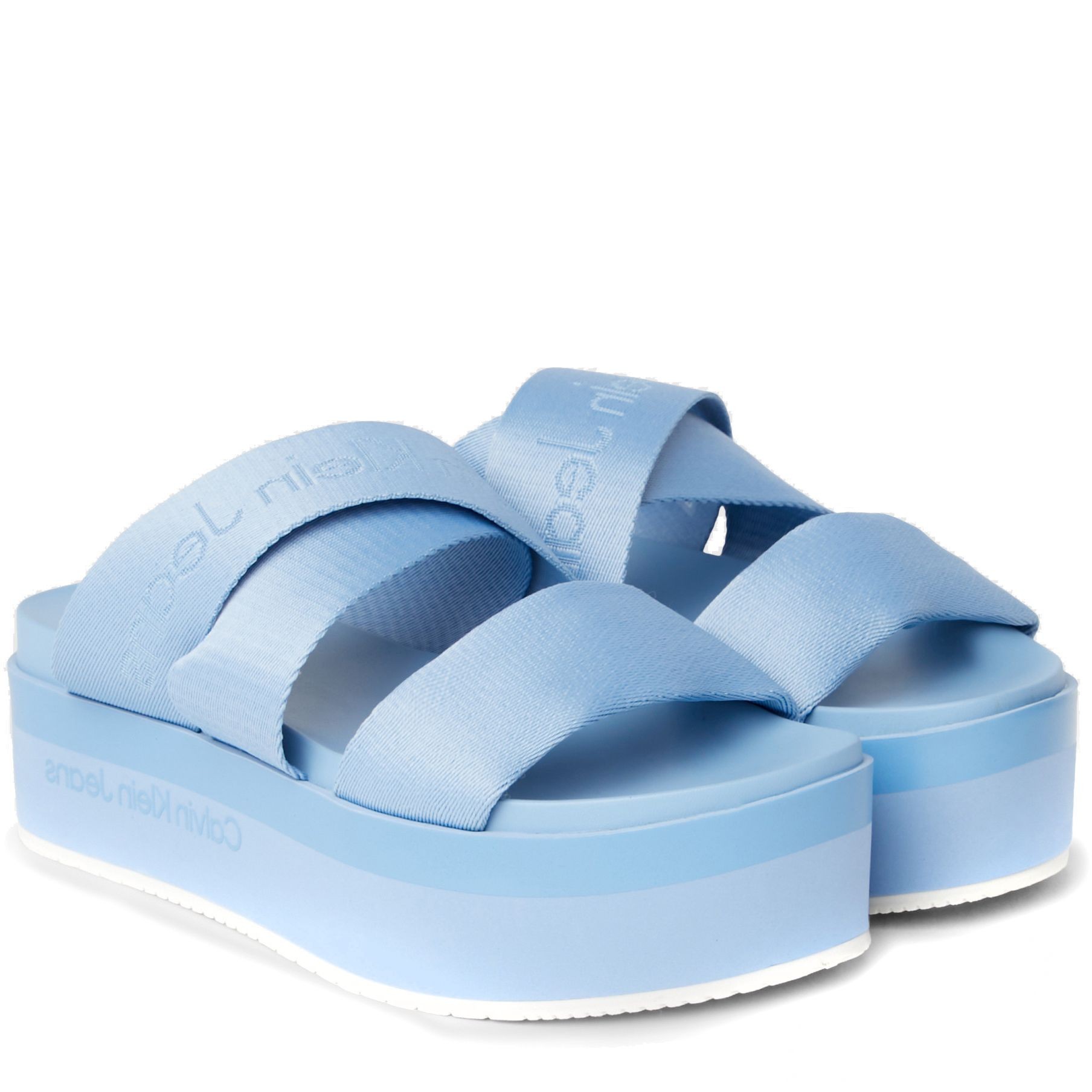 CALVIN KLEIN JEANS Šlepetės moterims, Mėlyna, Flatform sandal webbing 1