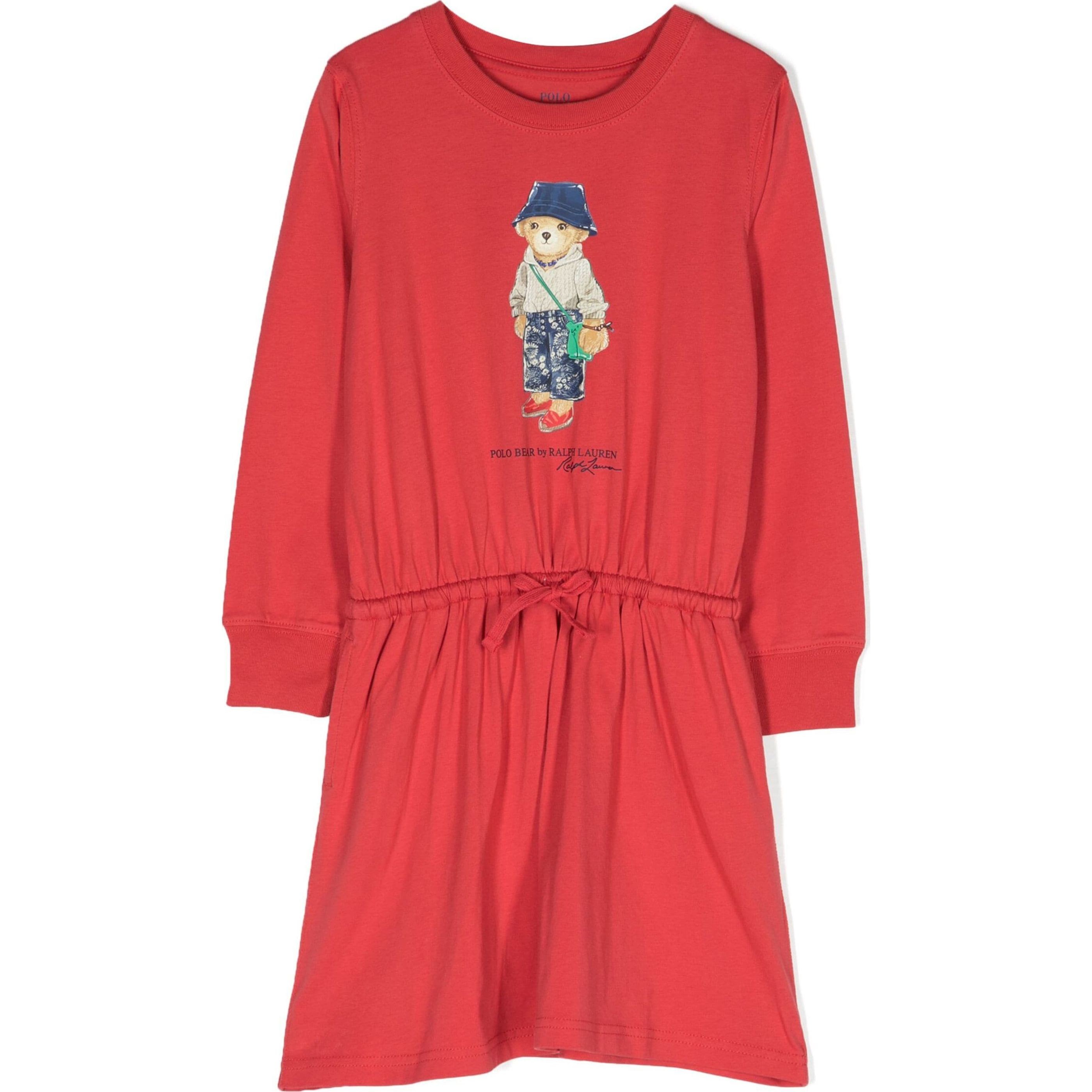RALPH LAUREN KIDS Midi suknelė mergaitėms, Raudona, Long sleeve bear dress 1