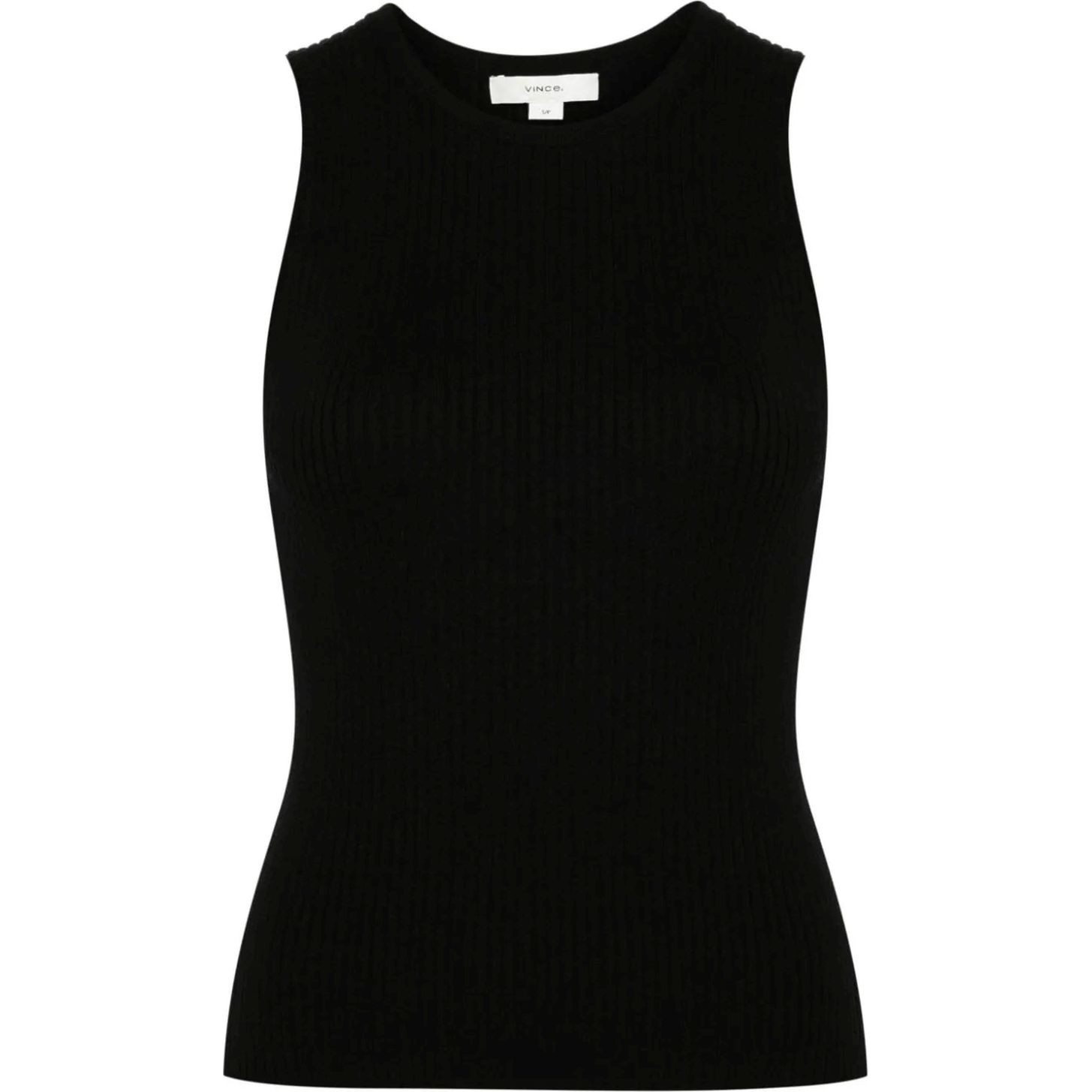 VINCE Marškiniai be rankovių moterims, Juoda, Ribbed high nk tank