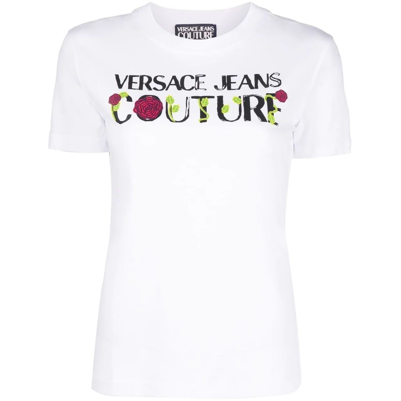VERSACE JEANS CUTURE Marškinėliai trump. rankovėmis moterims, Balta, Logo roses pt t-shirt 1