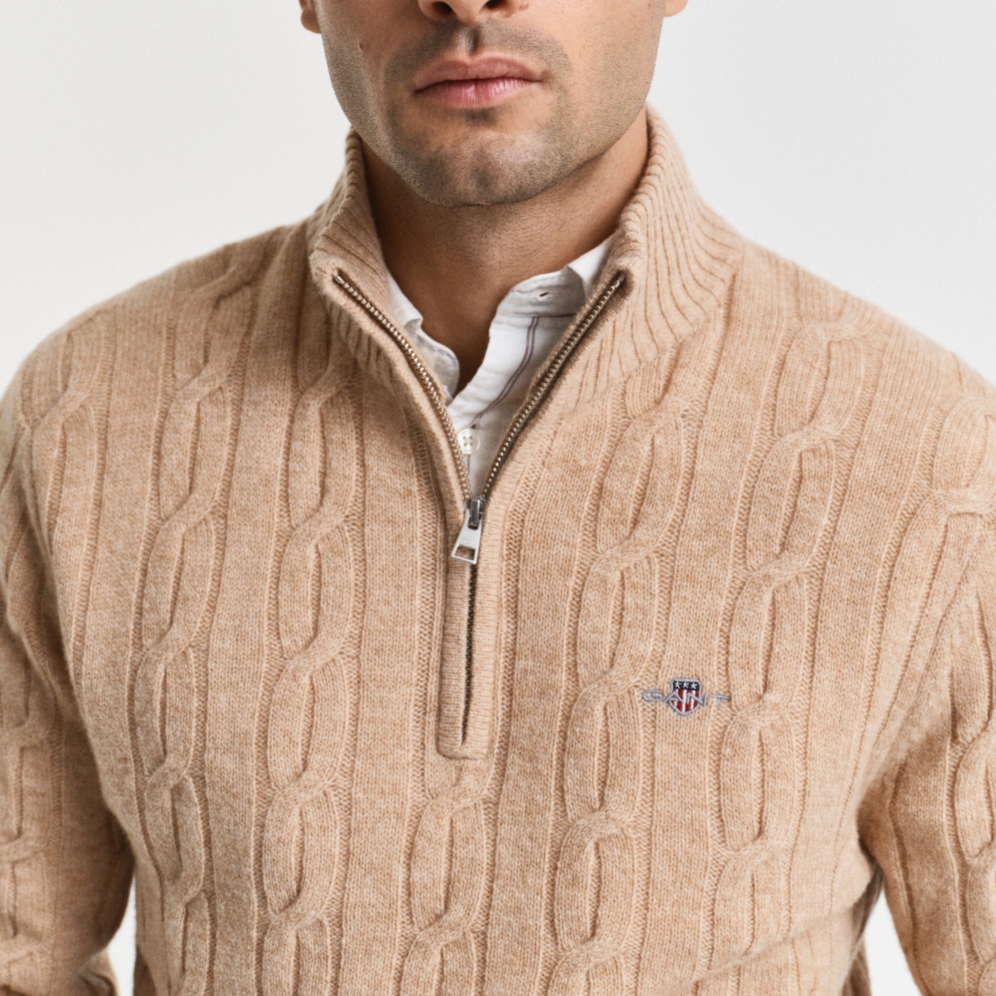 GANT Megztinis vyrams, Chaki, lambswool cable half zip 4