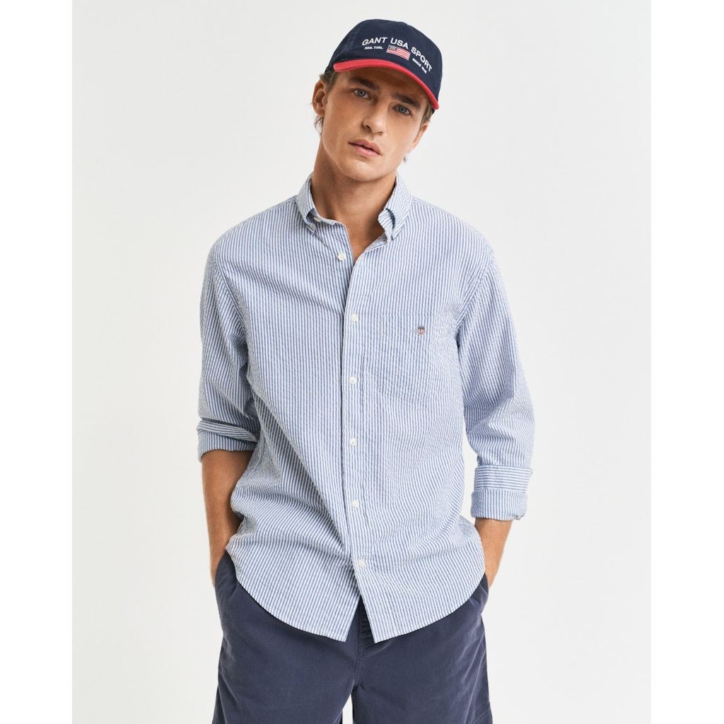 GANT Marškiniai ilgomis rankovėmis vyrams, Mėlyna, Reg seesucker stripe shirt 2