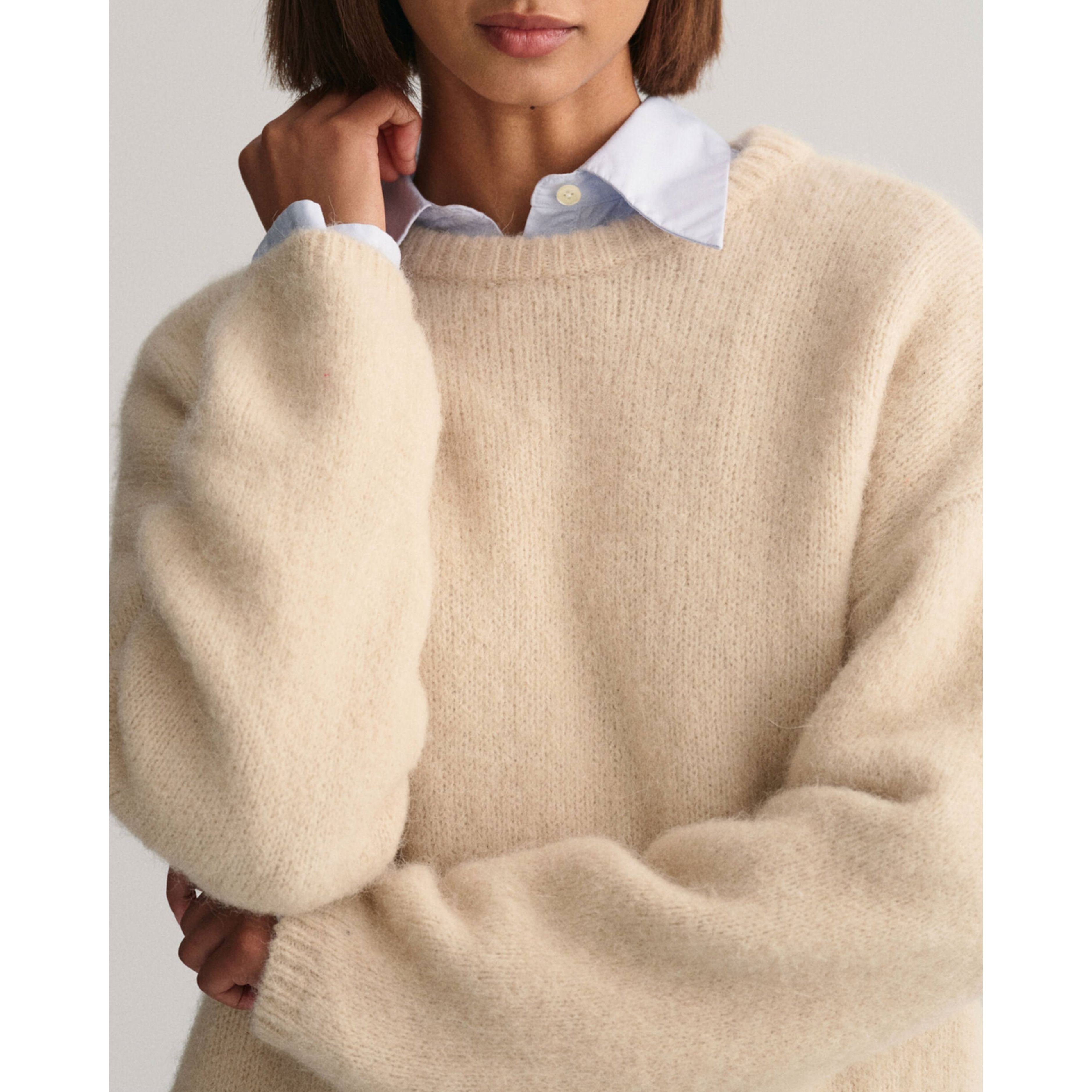 GANT Megztinis moterims, Smėlio, HAIRY TEXTURE C-NECK 4