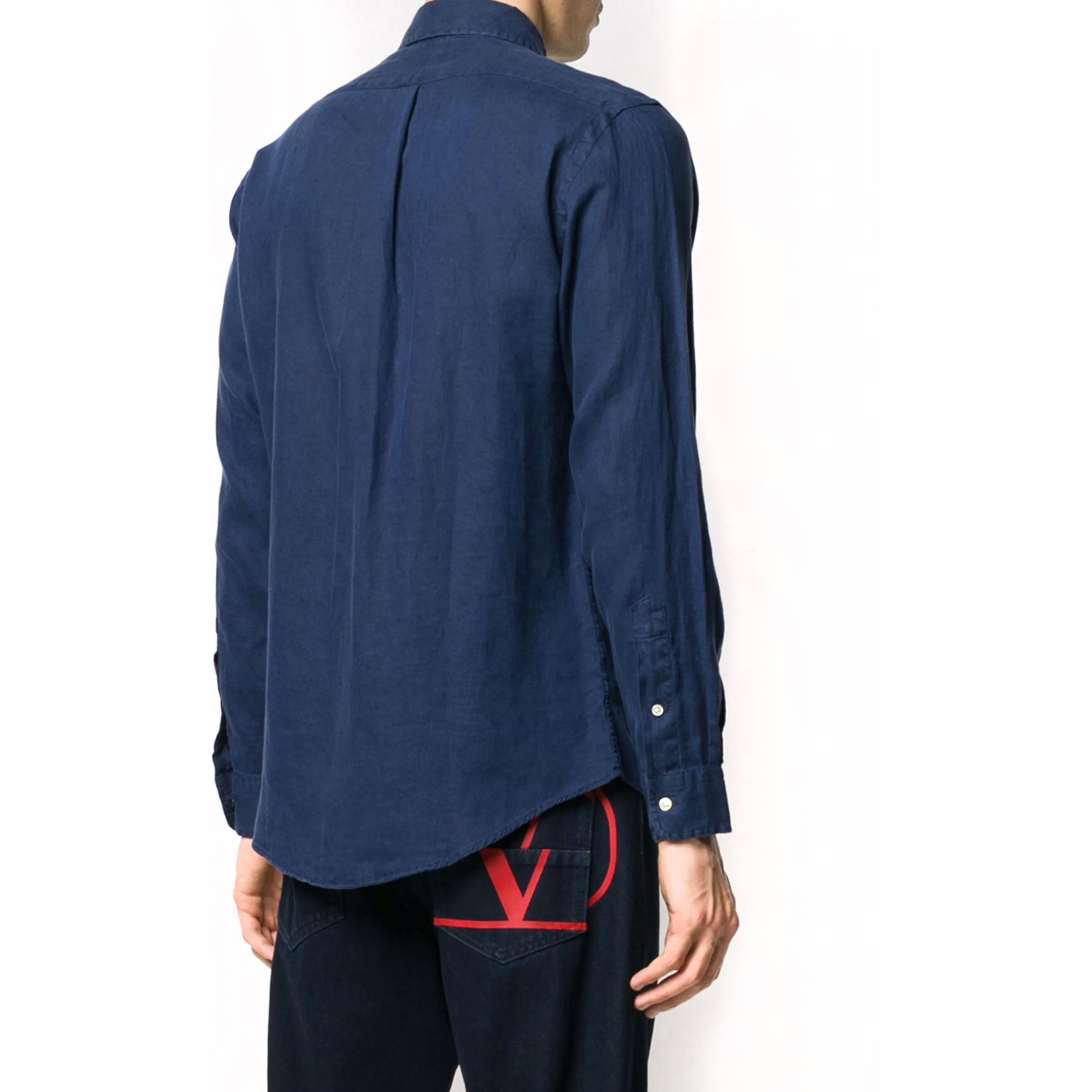 POLO RALPH LAUREN Marškiniai ilgomis rankovėmis vyrams, Mėlyna, Custom fit linen shirt 3