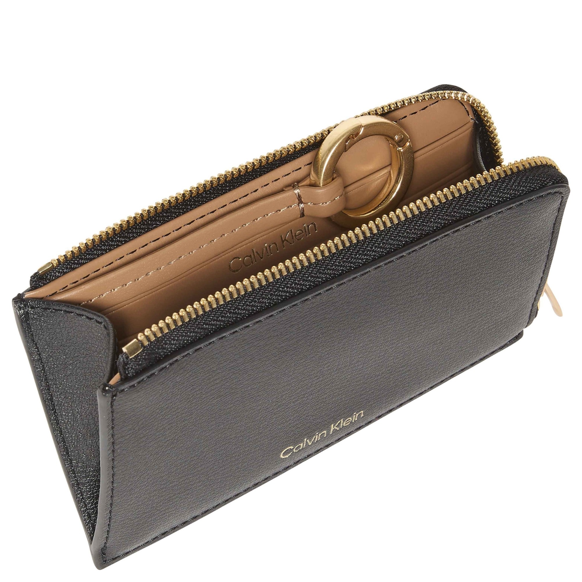 CALVIN KLEIN Piniginė moterims, Juoda, foil logo top zip cardcase 2