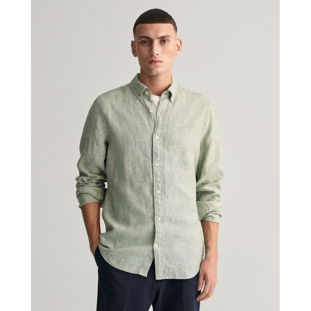 GANT Marškiniai vyrams, Žalia, SLIM LINEN SHIRT 2