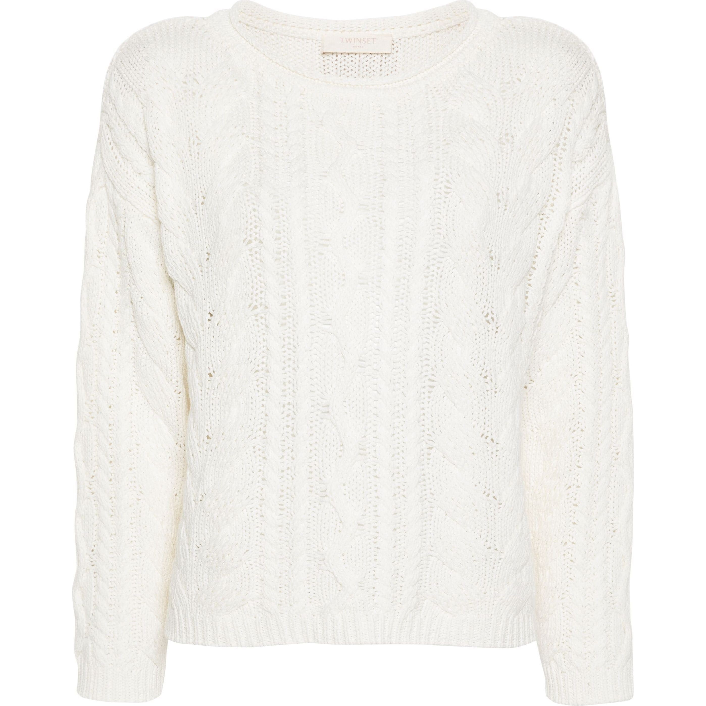 TWINSET Megztinis moterims, Mėlyna, Logo-patch cable-knit sweater